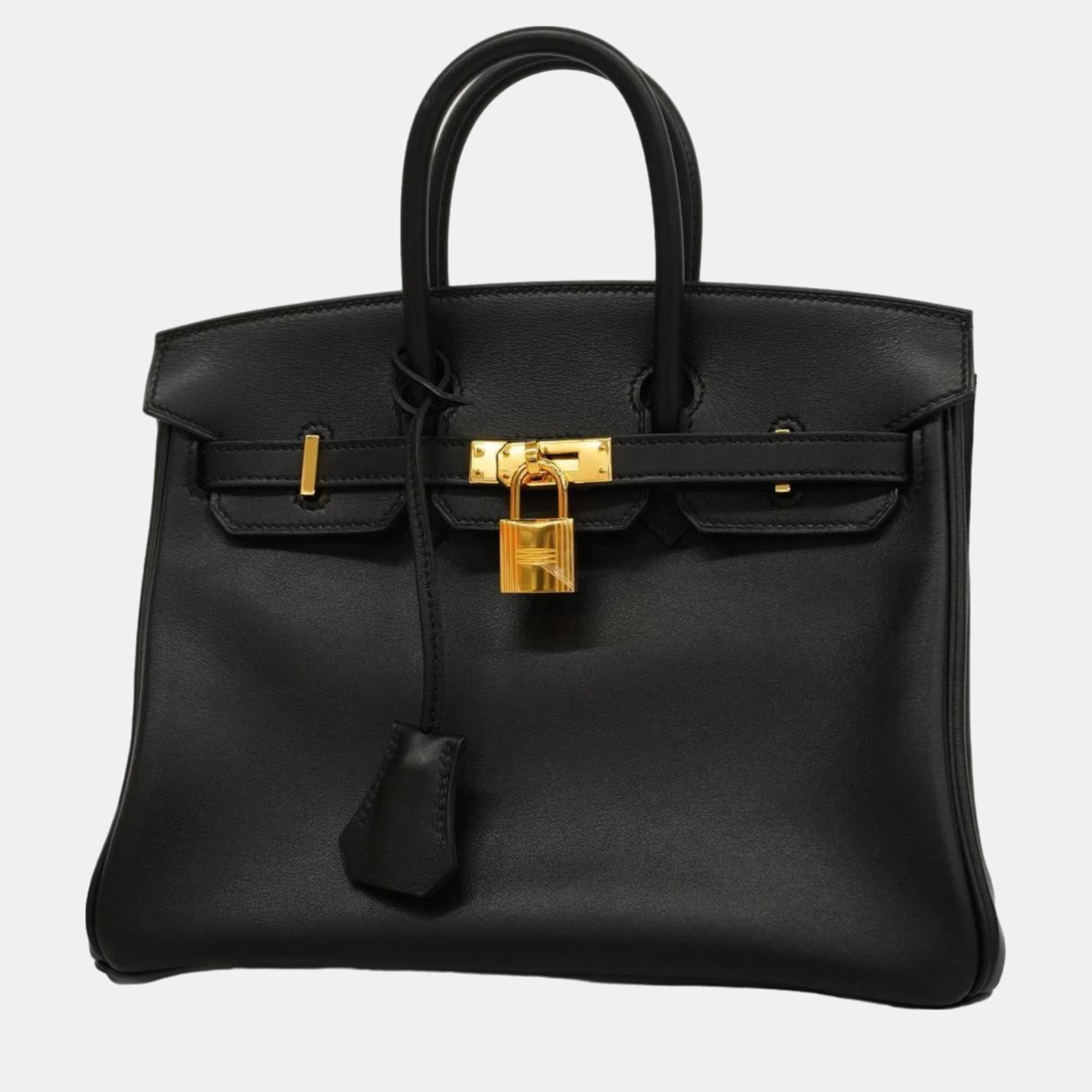 

Hermes Black Swift Leather Birkin 25 Tote Bag