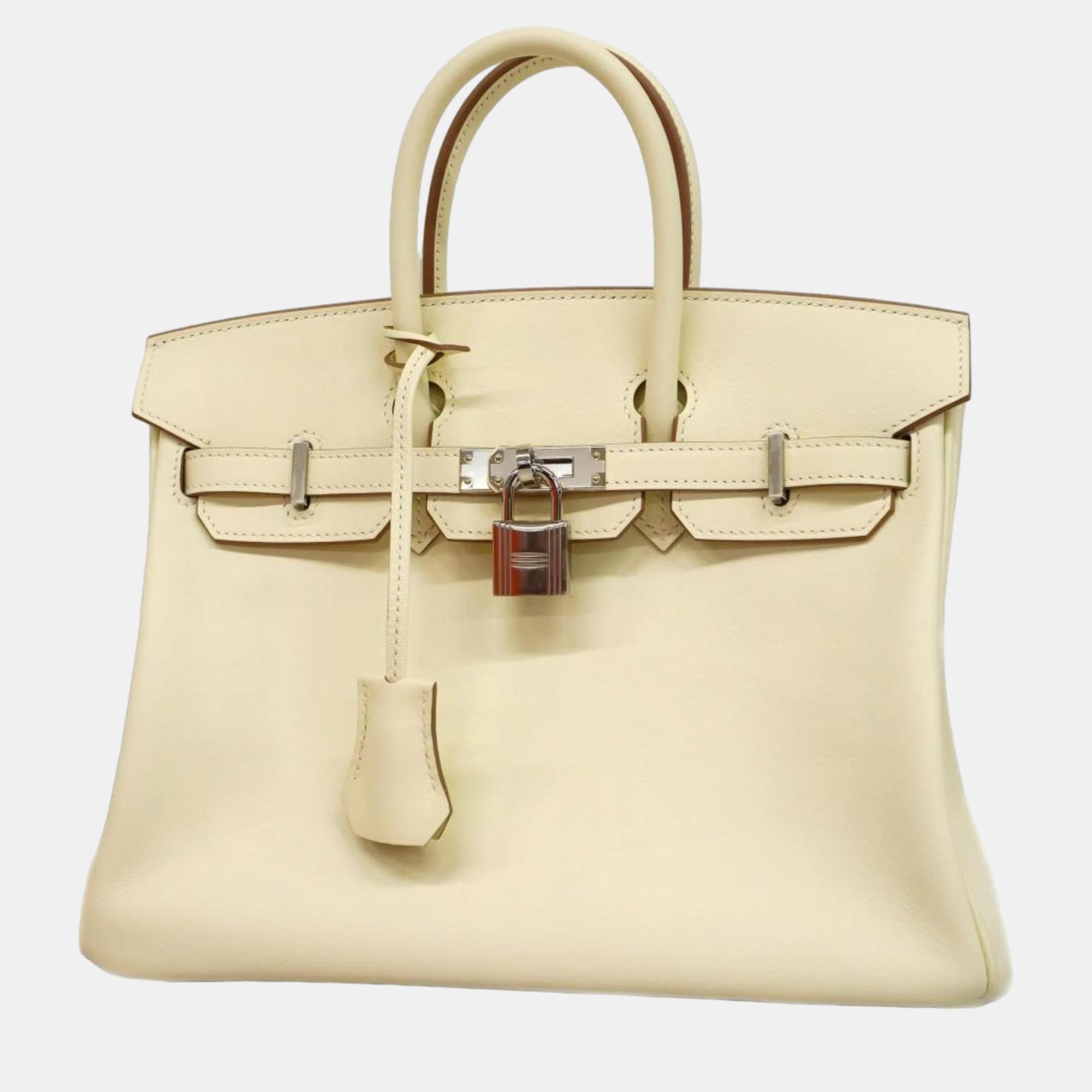 

Hermes Swift Nata Birkin 25 B Engraved Ladies Handbag, Cream