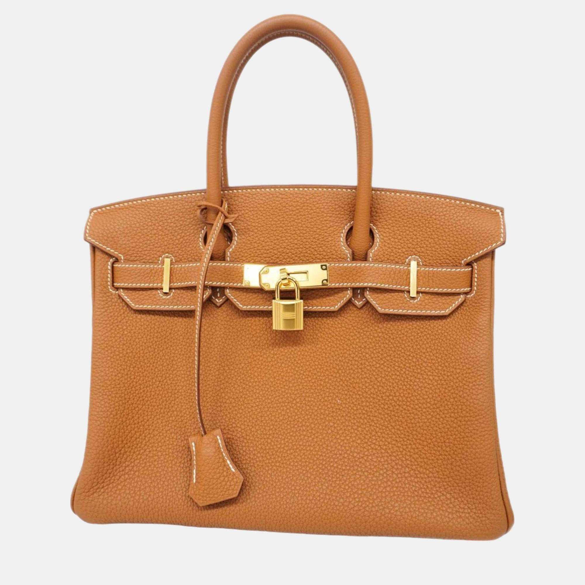 

Hermes Gold Togo Birkin 30 Z Engraved Ladies Handbag, Brown