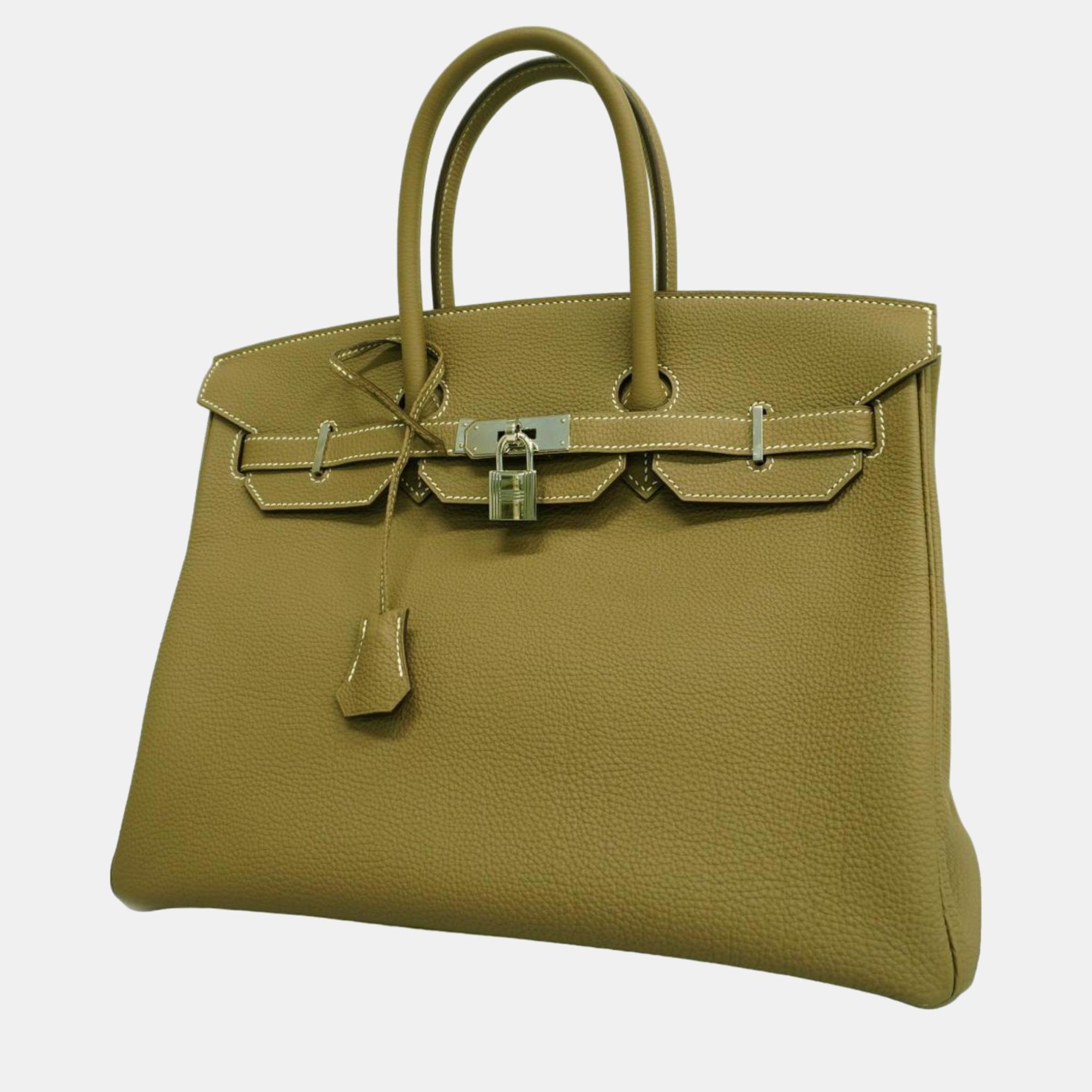 

Hermes Etoupe Togo Birkin 35 Y Engraved Ladies Handbag, Green