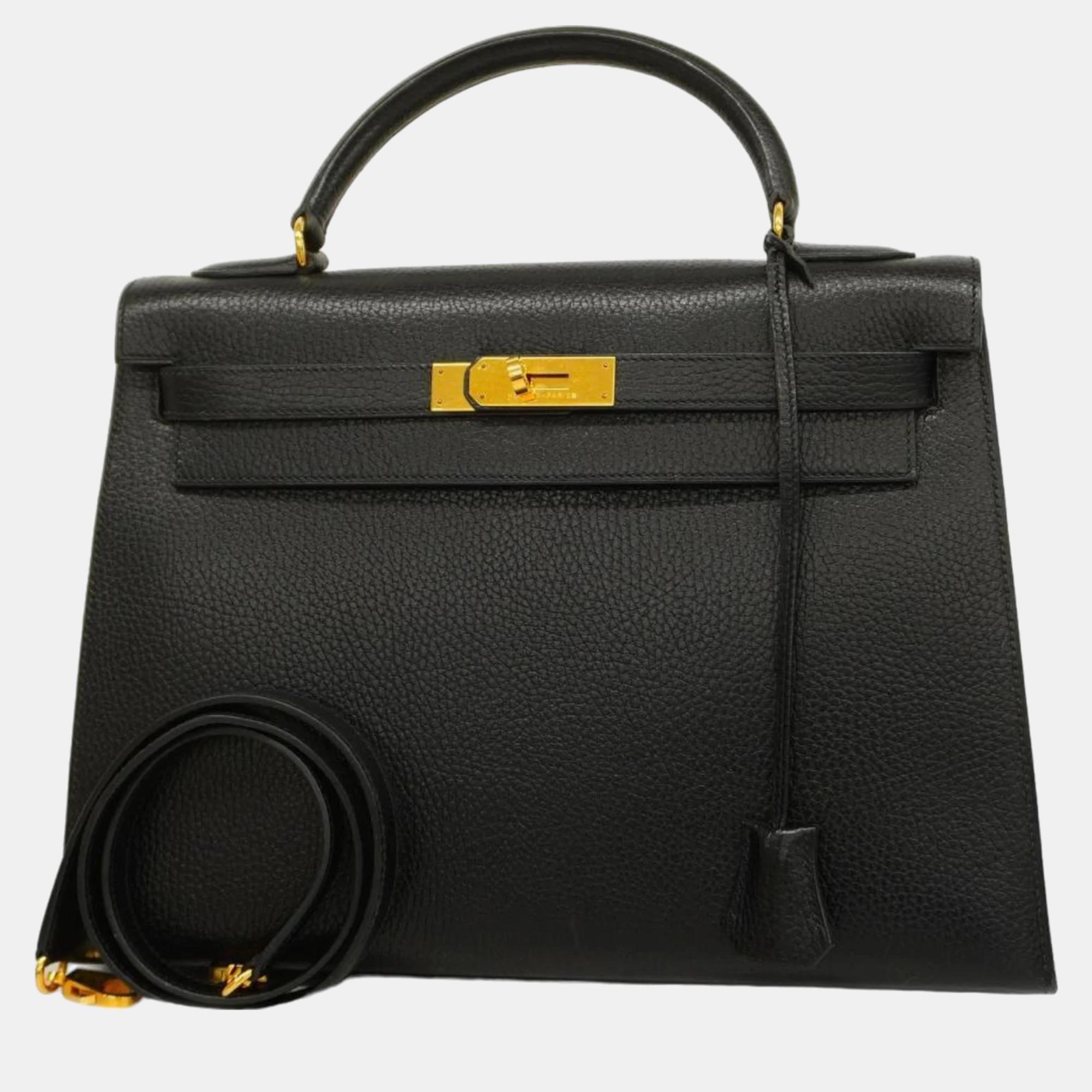 

Hermes Black Ardennes Kelly 32 Engraved Ladies Handbag