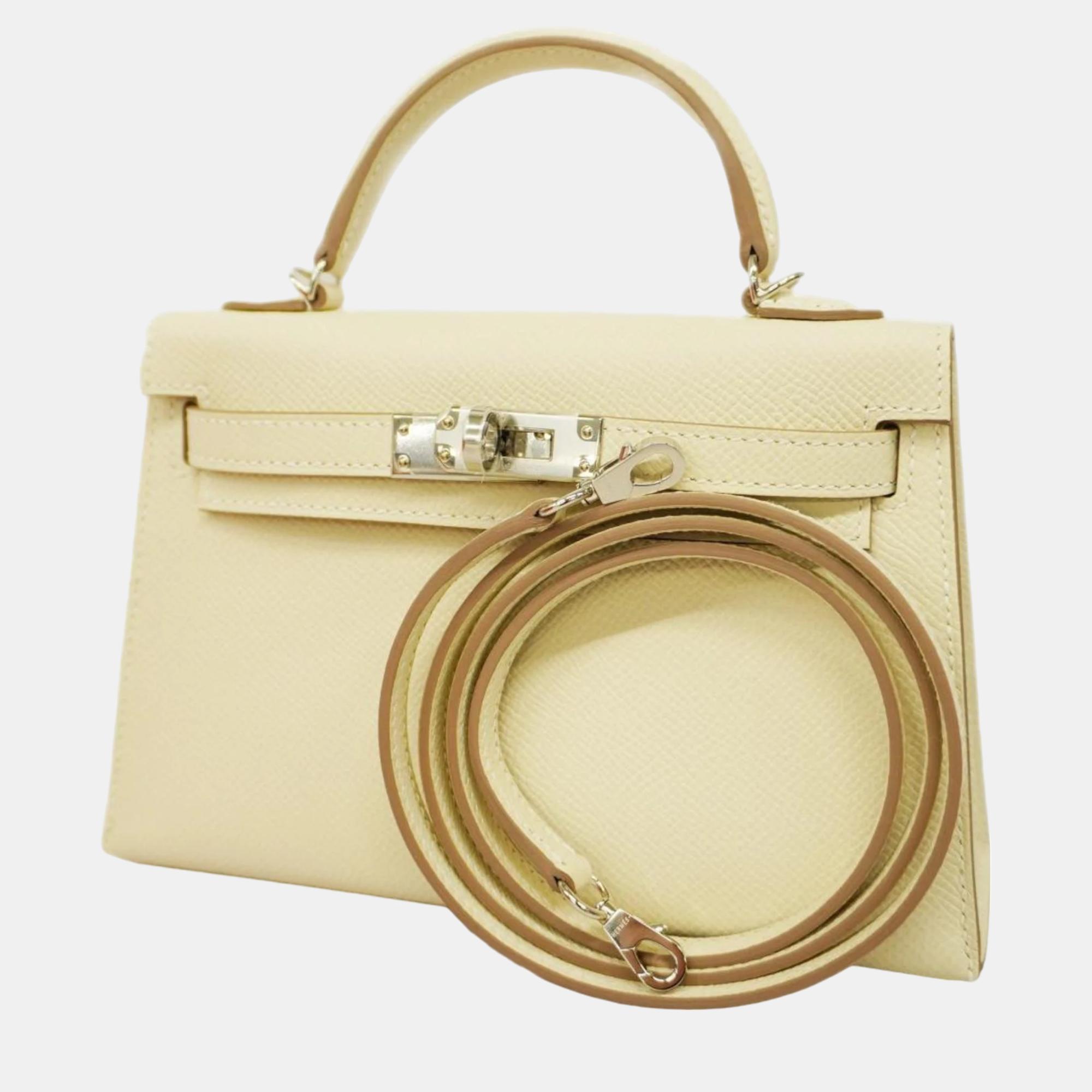 

Hermes Cle Epson Kelly B Engraved Vaux Ladies Handbag, Cream