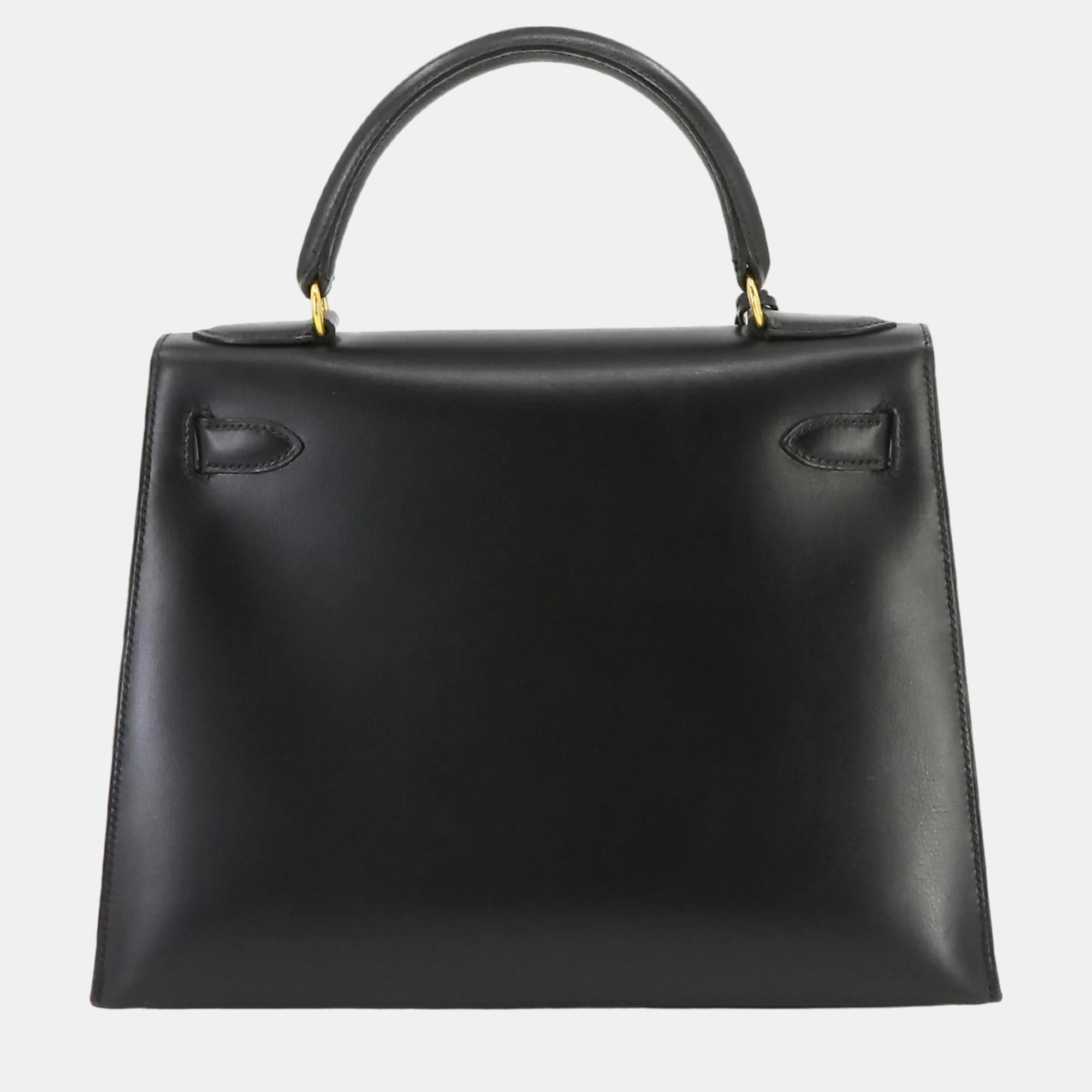 

Hermes black box calf leather Y engraved Kelly 28 hand shoulder bag