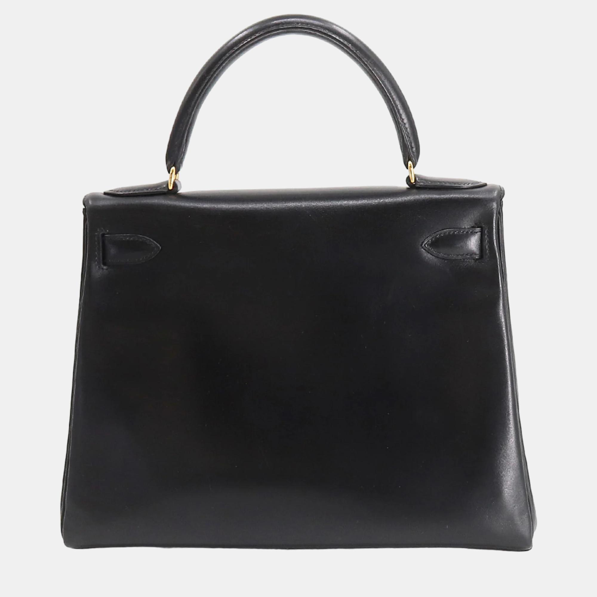

Hermes black box calf leather Kelly 28 hand shoulder bag