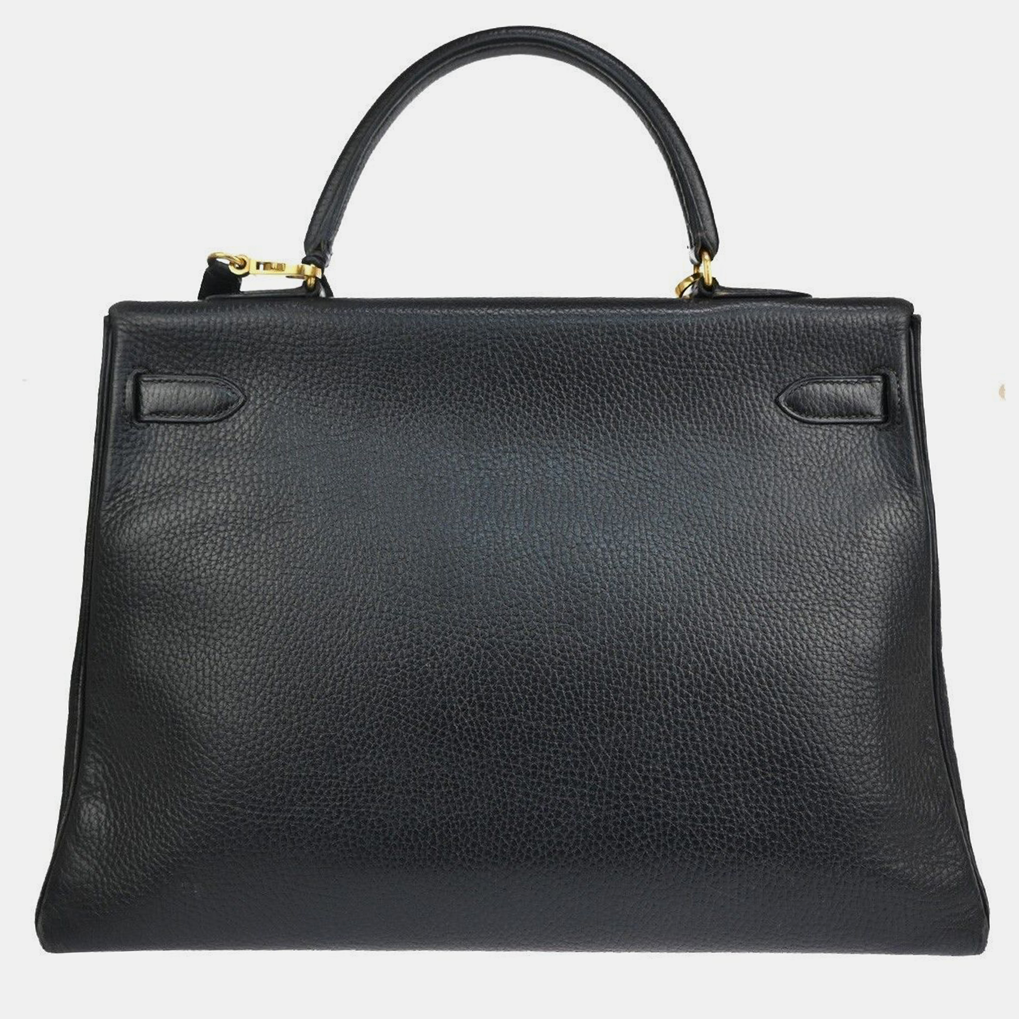 

Hermes Black Leather Kelly Retourne 35 handbag