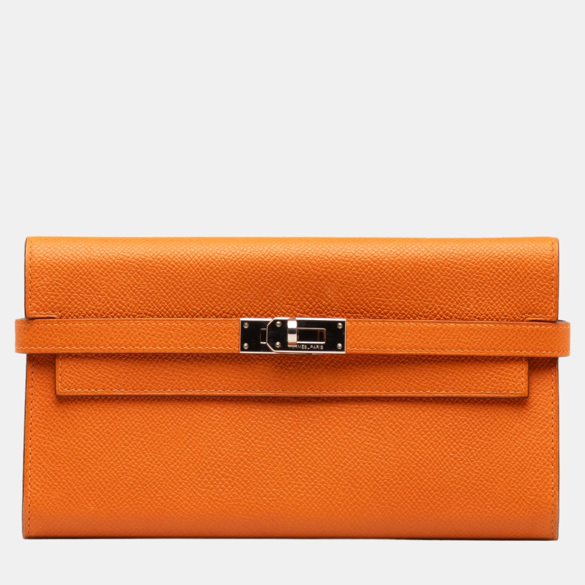 

Hermes Orange Epsom Classic Kelly Wallet