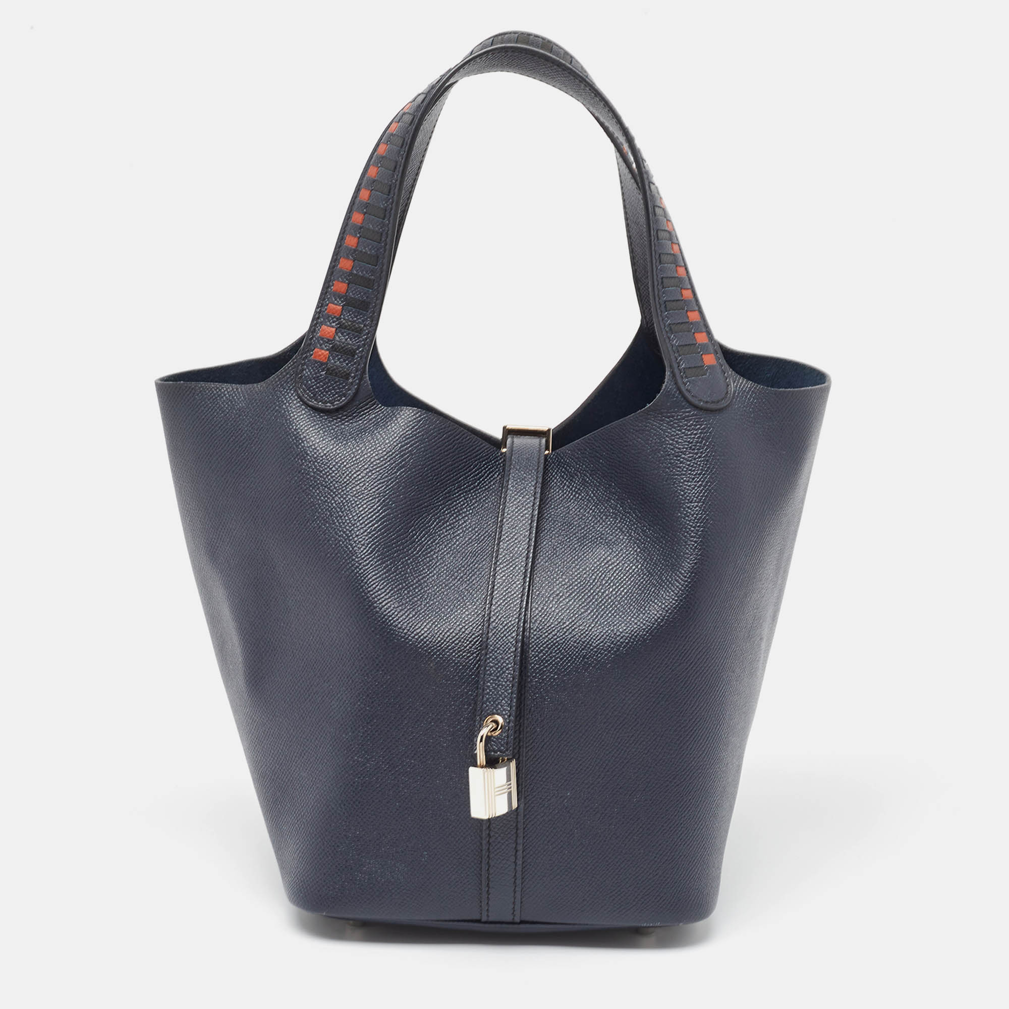 

Hermes Bleu Indigo/Noir/Terre Battue Epsom Leather Picotin Lock Tressage 22 Bag, Navy blue