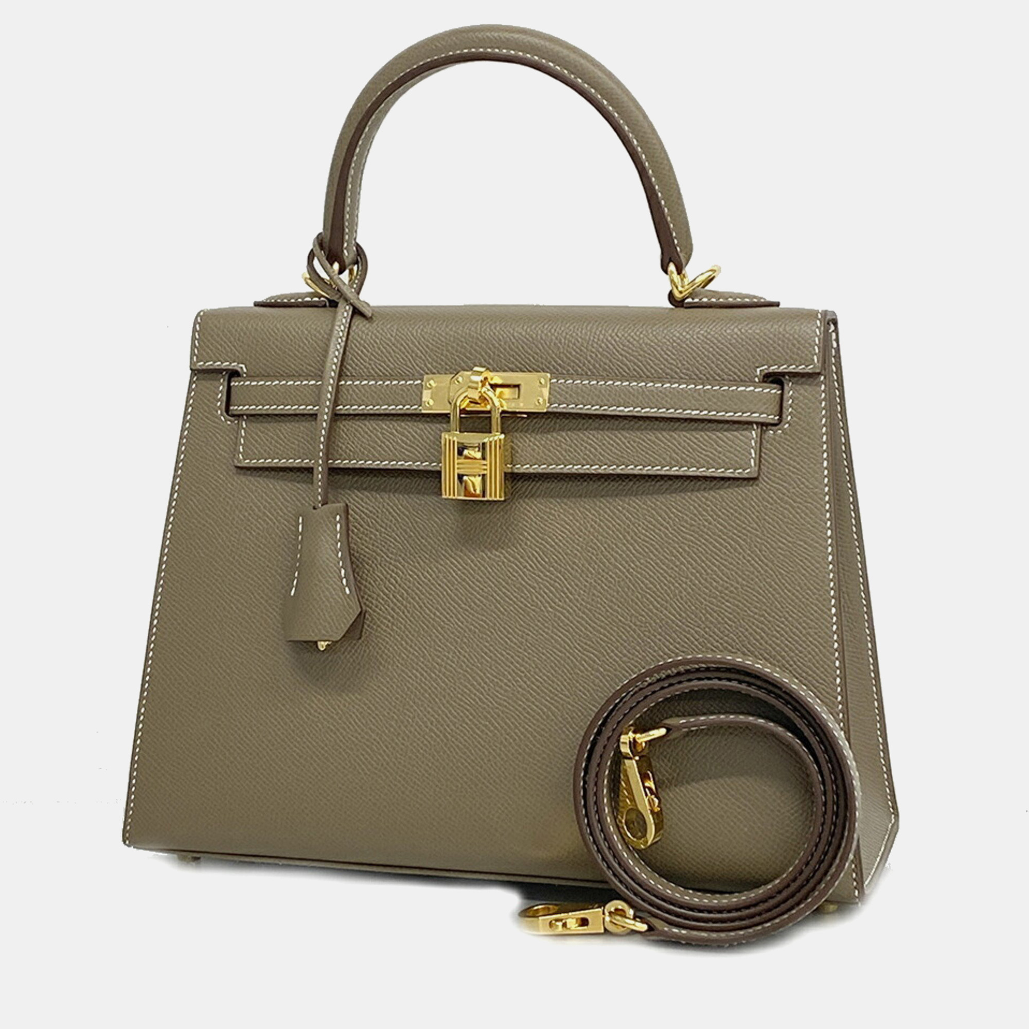 Pre-owned Hermes Vaux Epsom Etoup Kelly Engraved Handbag In Grey