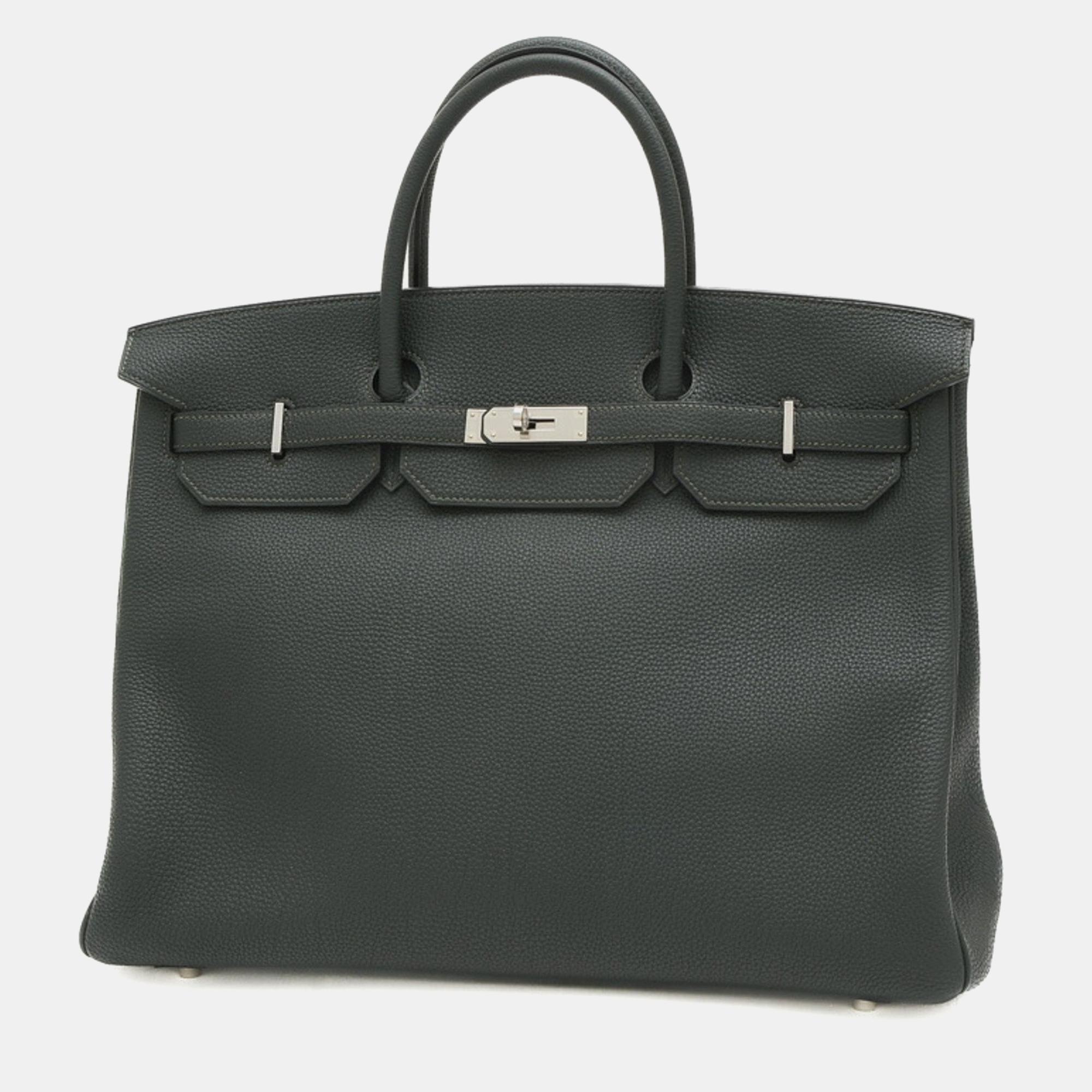 Pre-owned Hermes Vertfonce Togo Birkin Engraved Handbag In Black