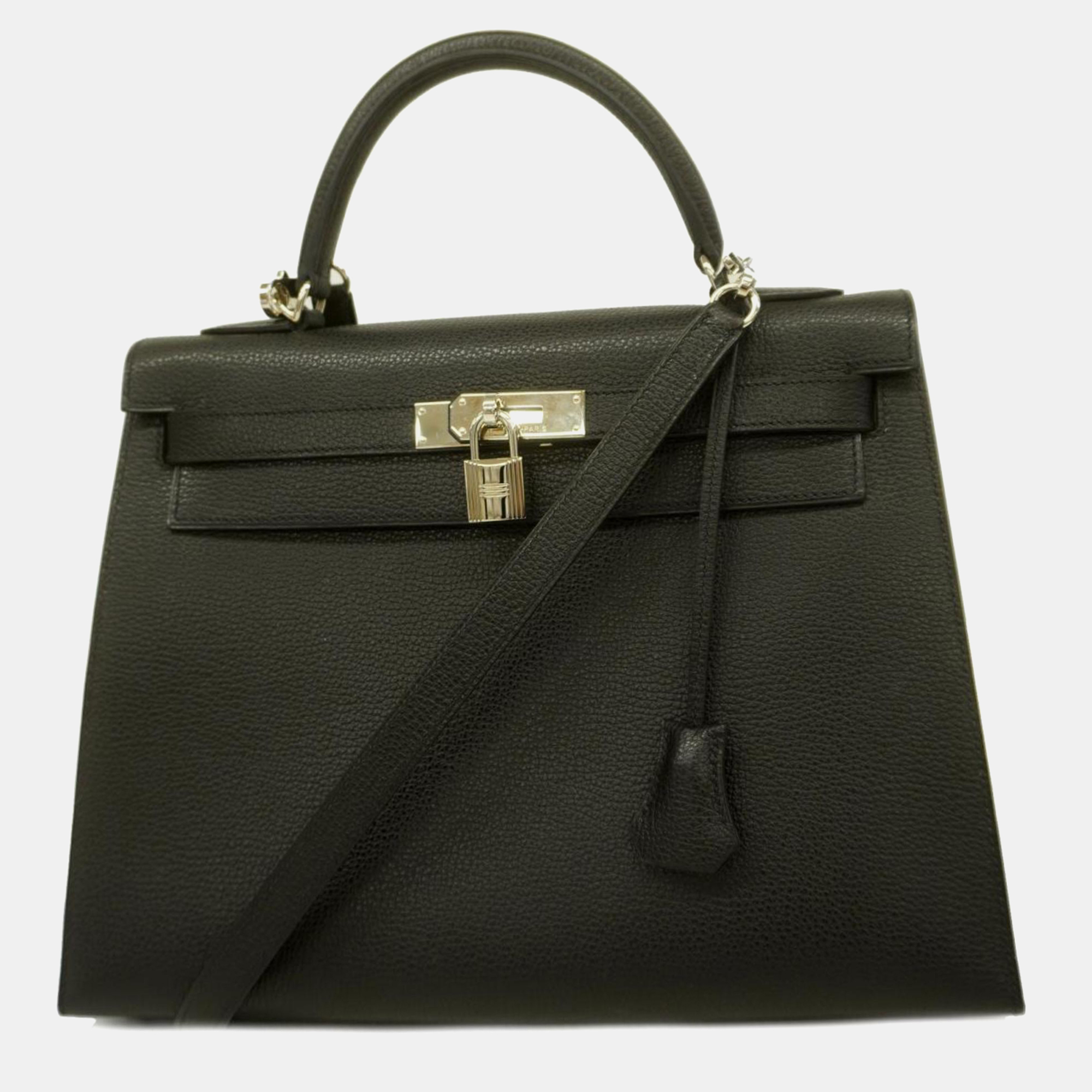 Pre-owned Hermes Black Vaux Epson Kelly Engraved Handbag