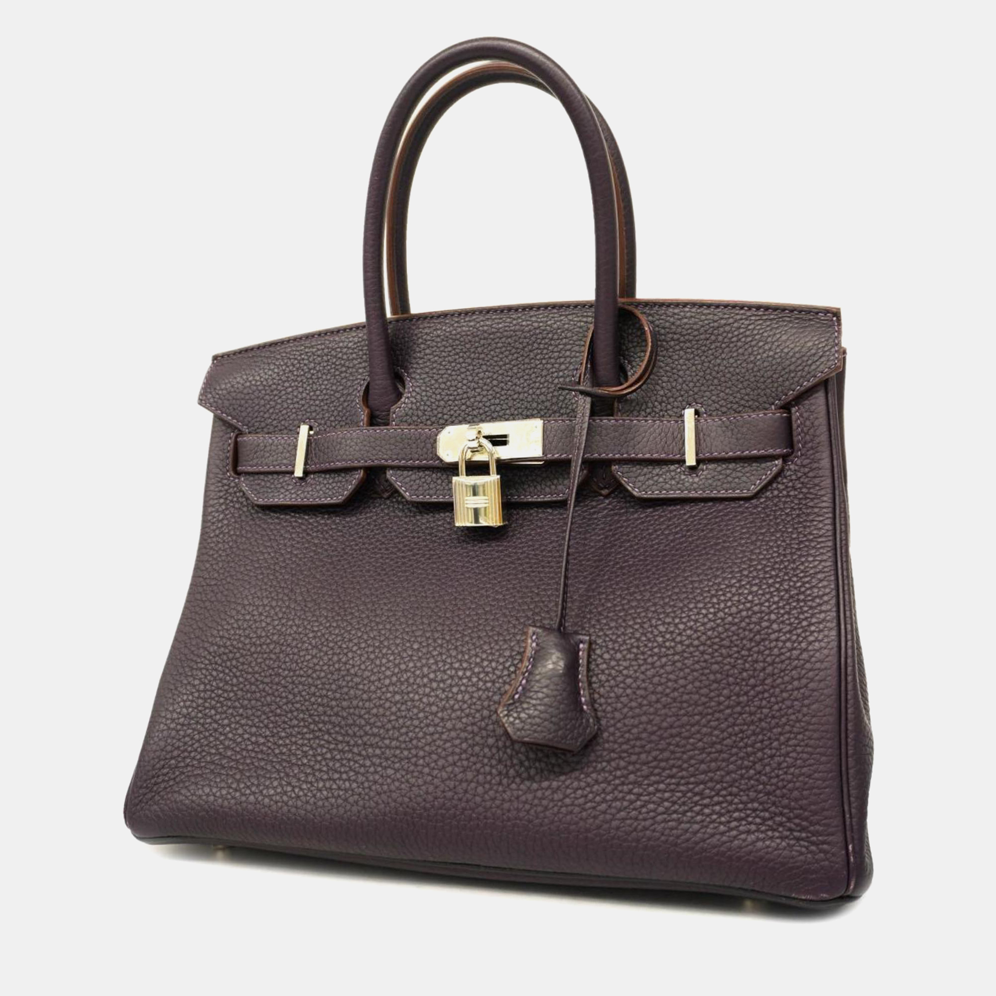 Pre-owned Hermes Cassis Taurillon Clemence Birkin Engraved Handbag In Brown