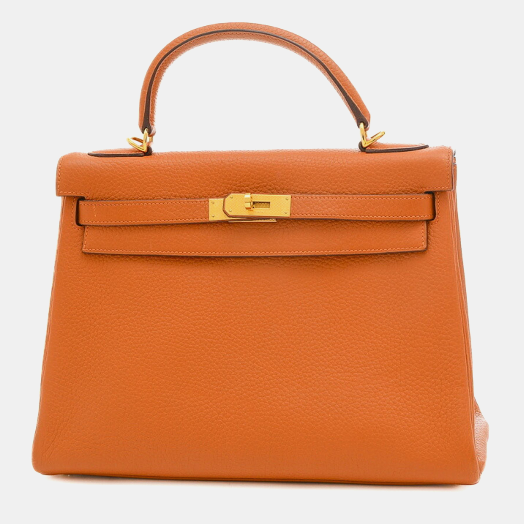 Pre-owned Hermes Ardennes Potillon Guilloche Kelly I Engraved Handbag In Orange