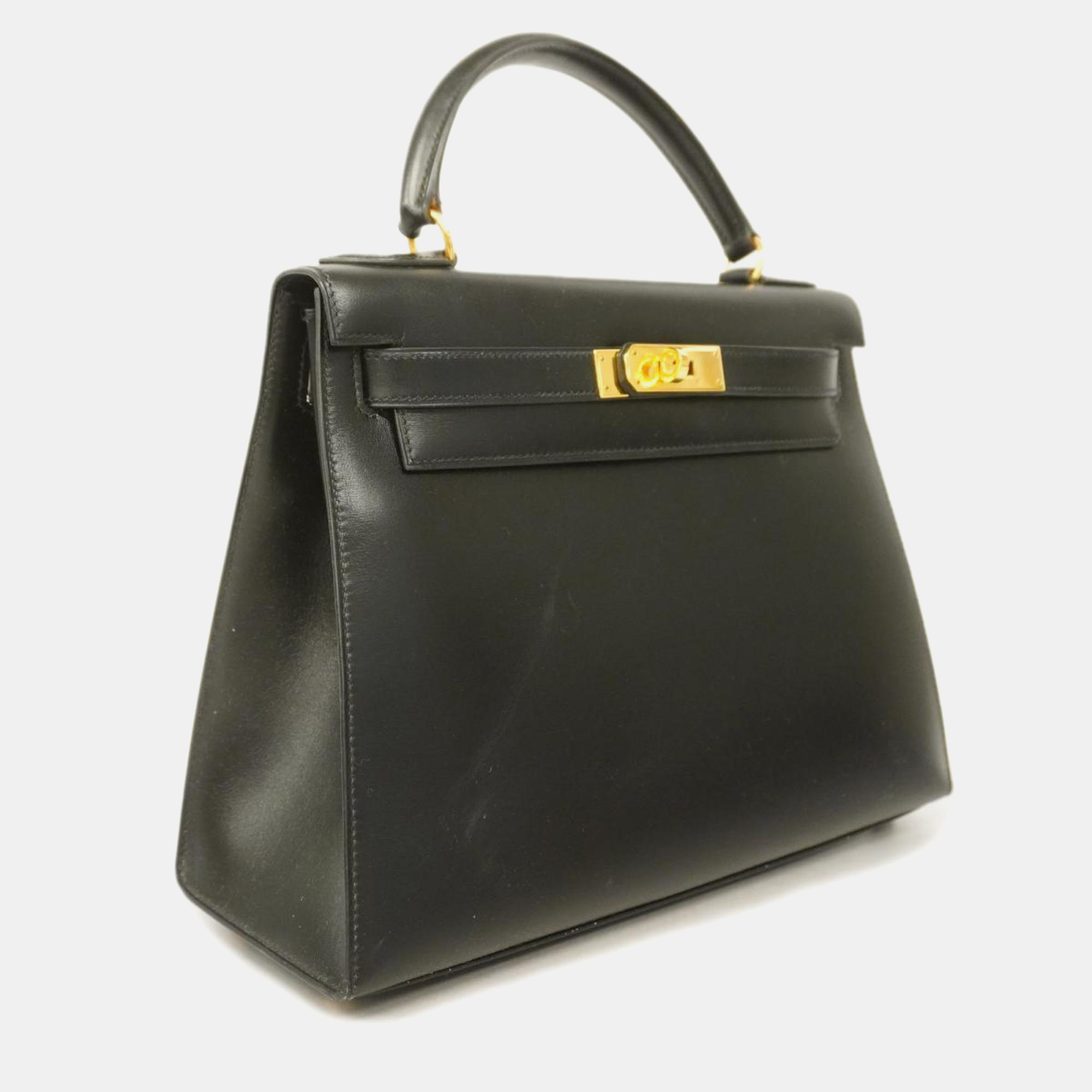 

Hermes Black Box Calf Kelly Engraved Handbag