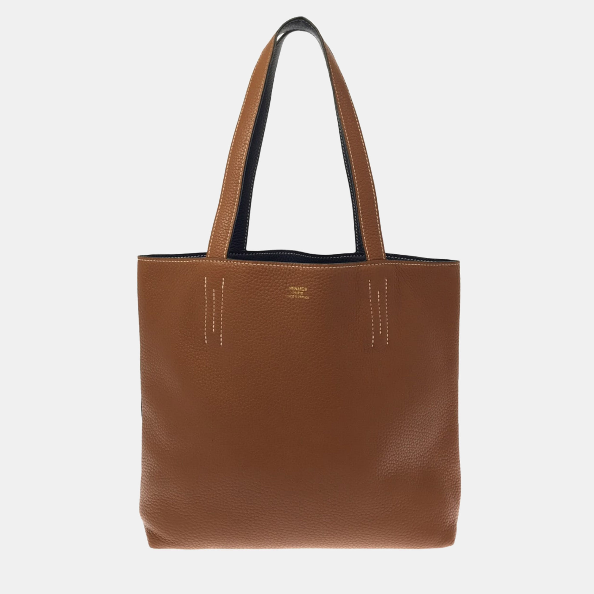 Pre-owned Hermes Brown Leather Double Sens Tote Handbag