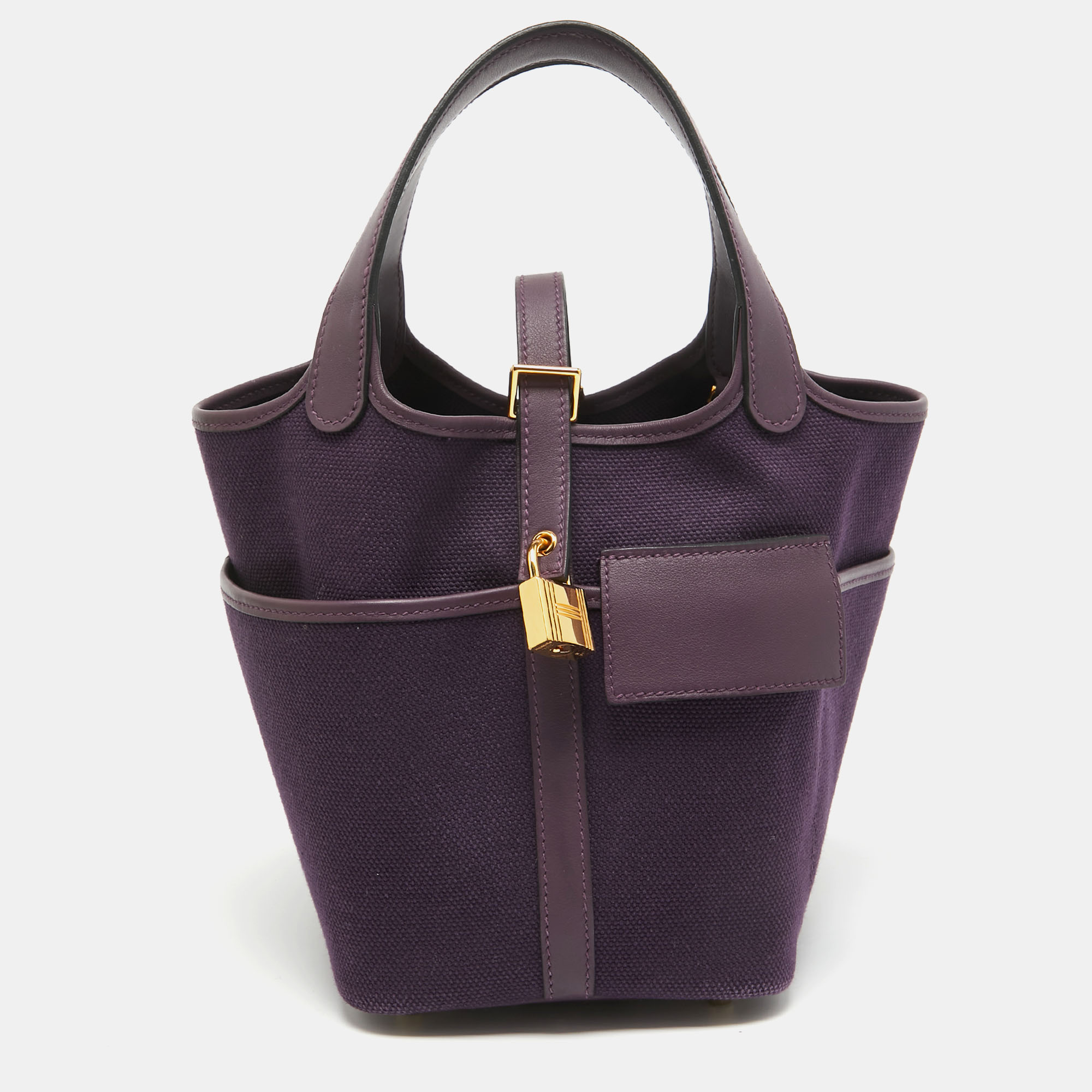 Pre-owned Hermes Raisin/cassis Toile Goeland And Swift Leather Cargo Picotin Lock 18 Bag In Purple