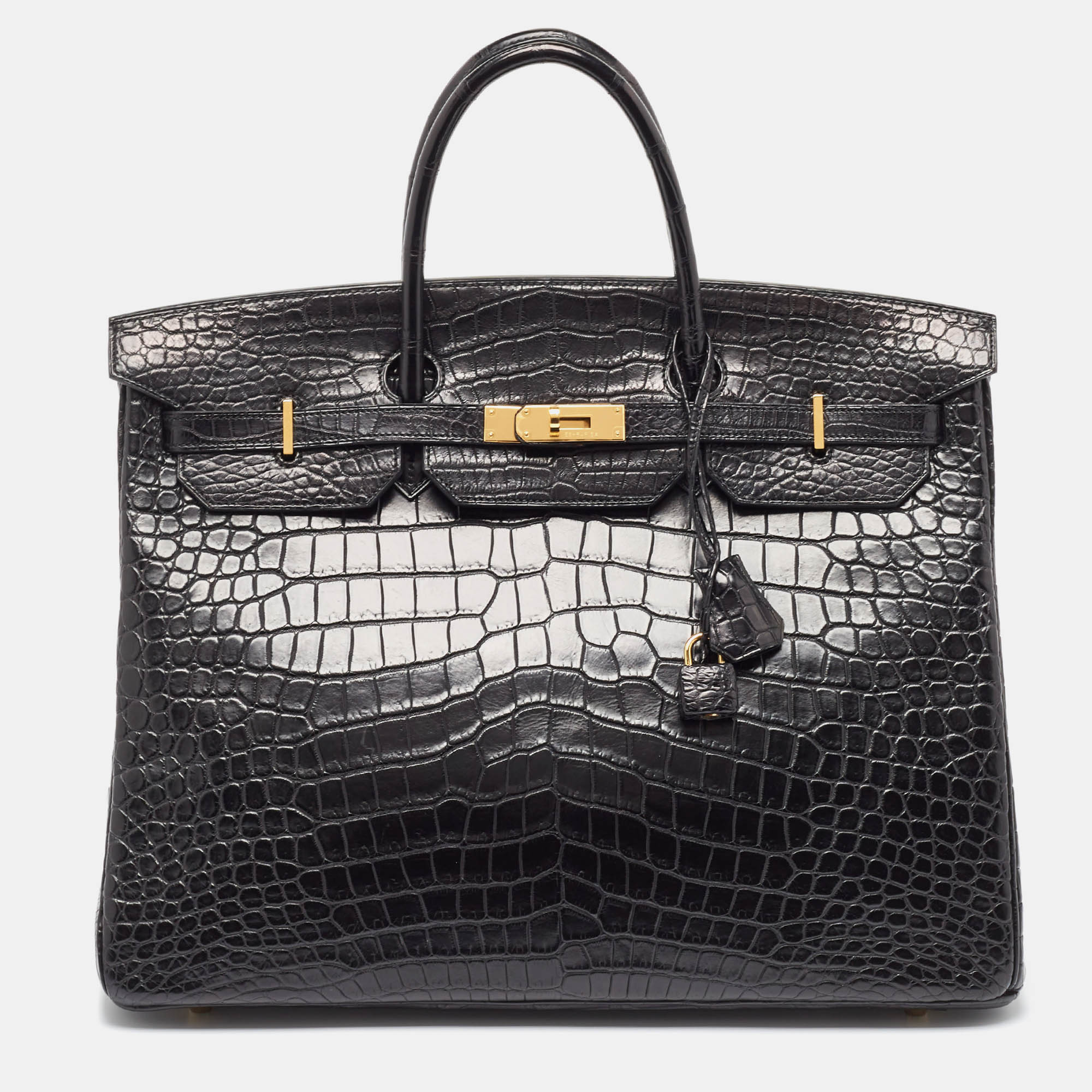 Pre-owned Hermes Black Crocodile Gold Finish Birkin 40 Bag