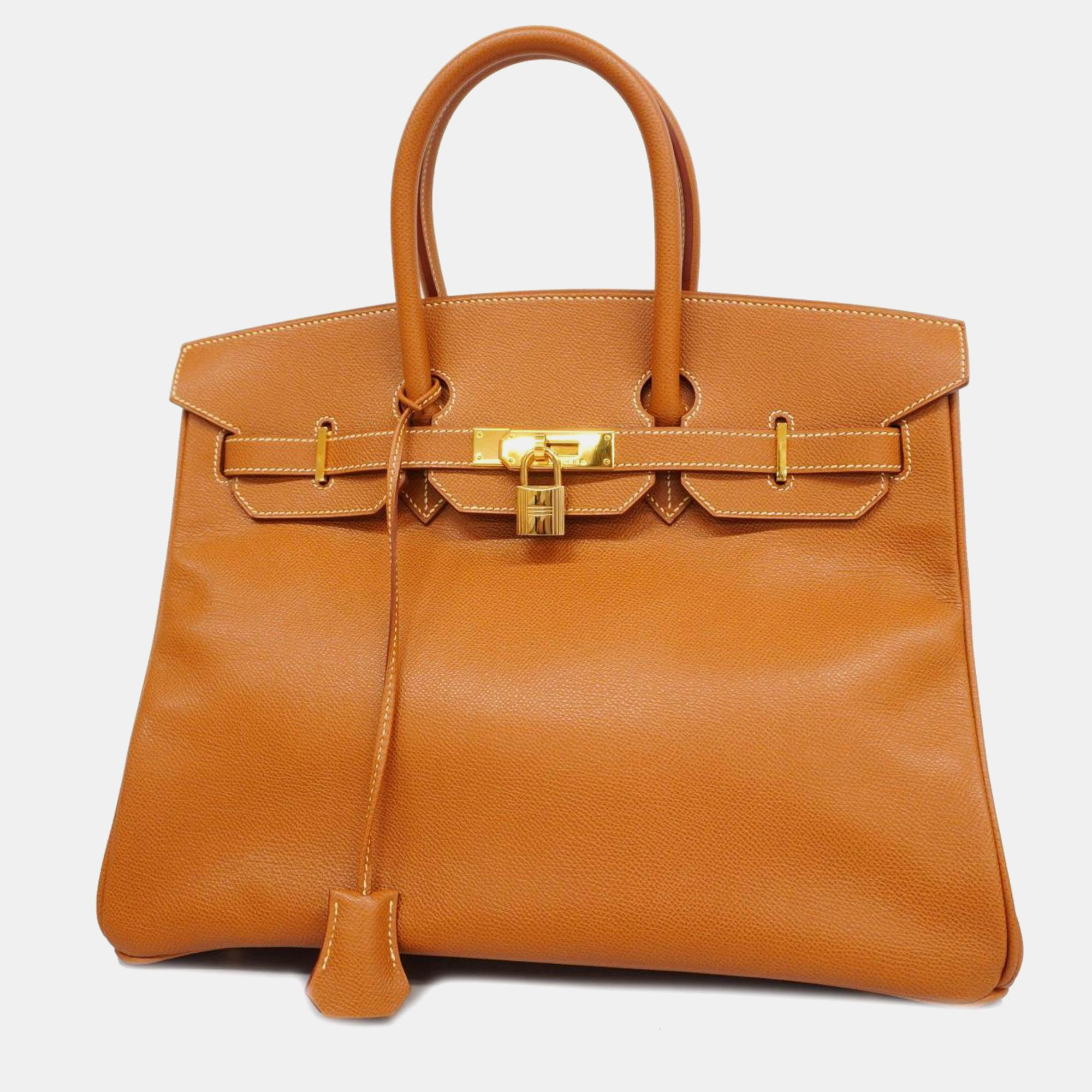 

Hermes Gold Couchevel Birkin Engraved Handbag, Orange