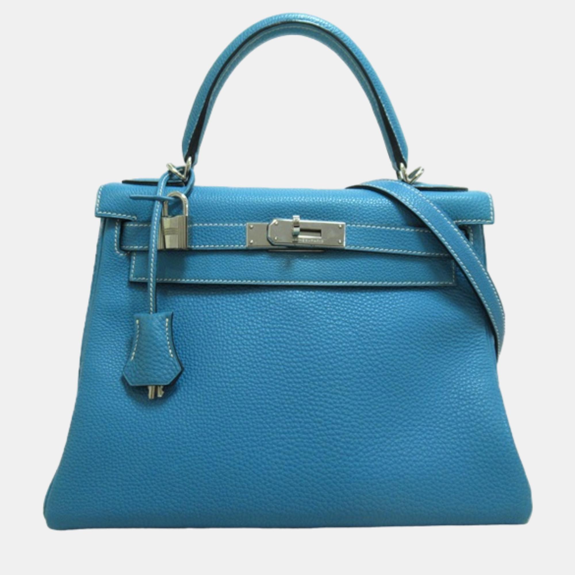 

Hermes Blue Leather Togo Kelly 28 bag
