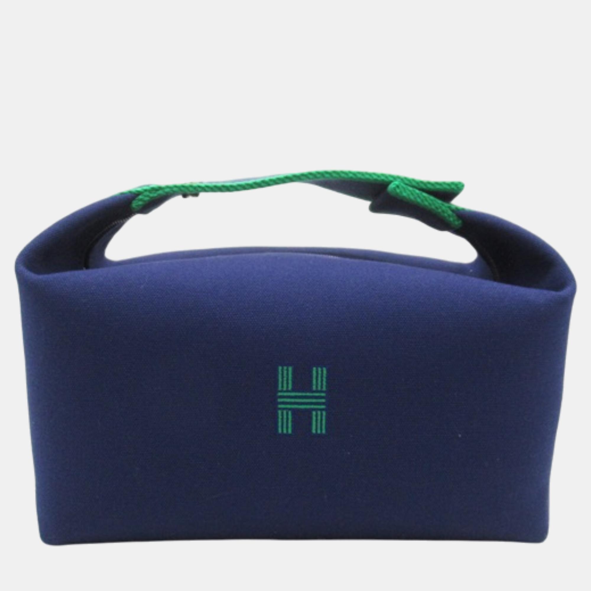

Hermes Blue Canvas Toile Bride-A-Brac Travel Case GM Vanity Bag