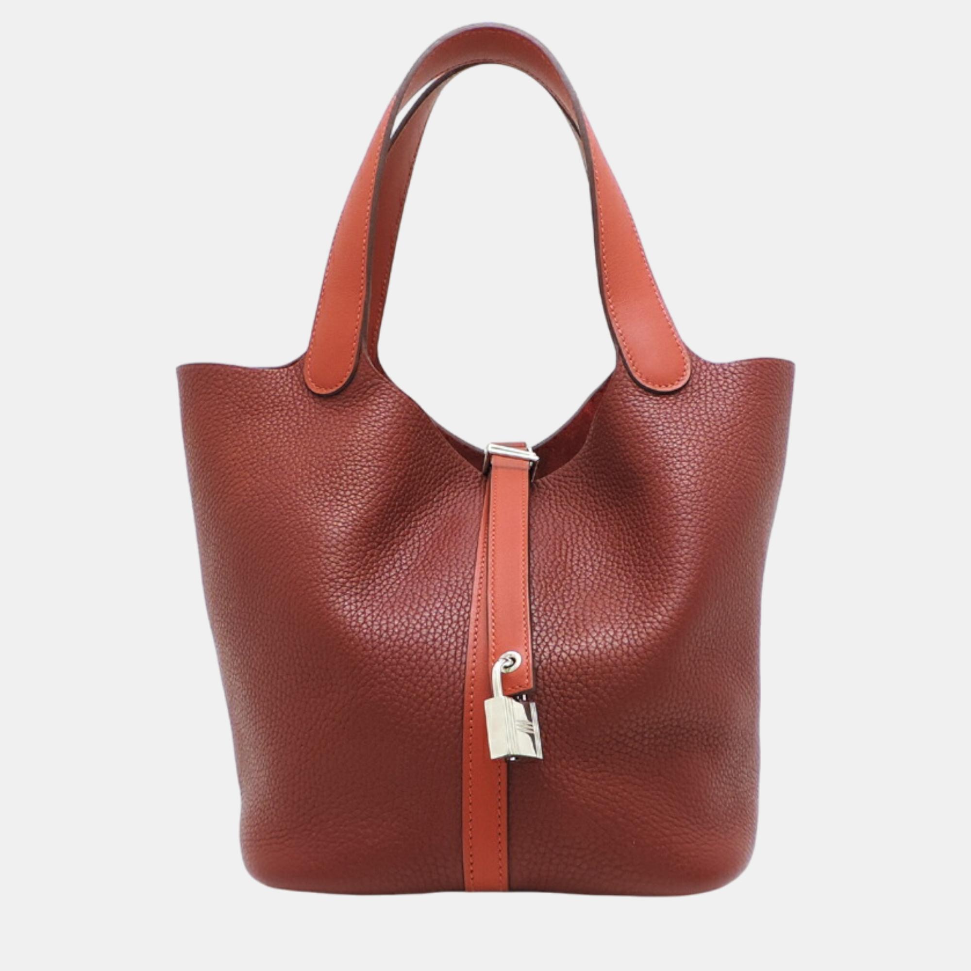 

Hermes Red Leather Clemence Picotin Lock 22 Tote Bag