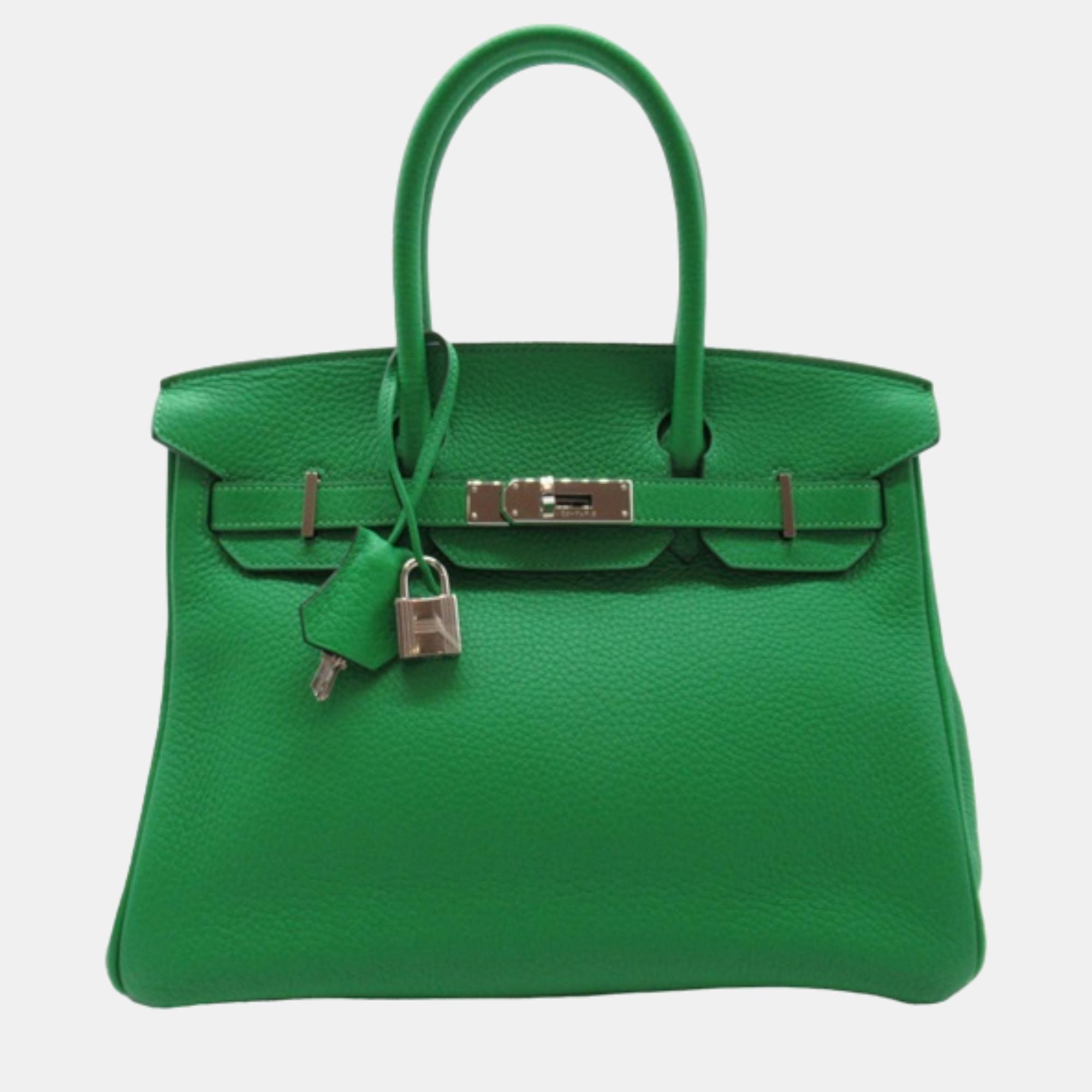 Pre-owned Hermes Green Leather Togo Birkin 30 Handbag