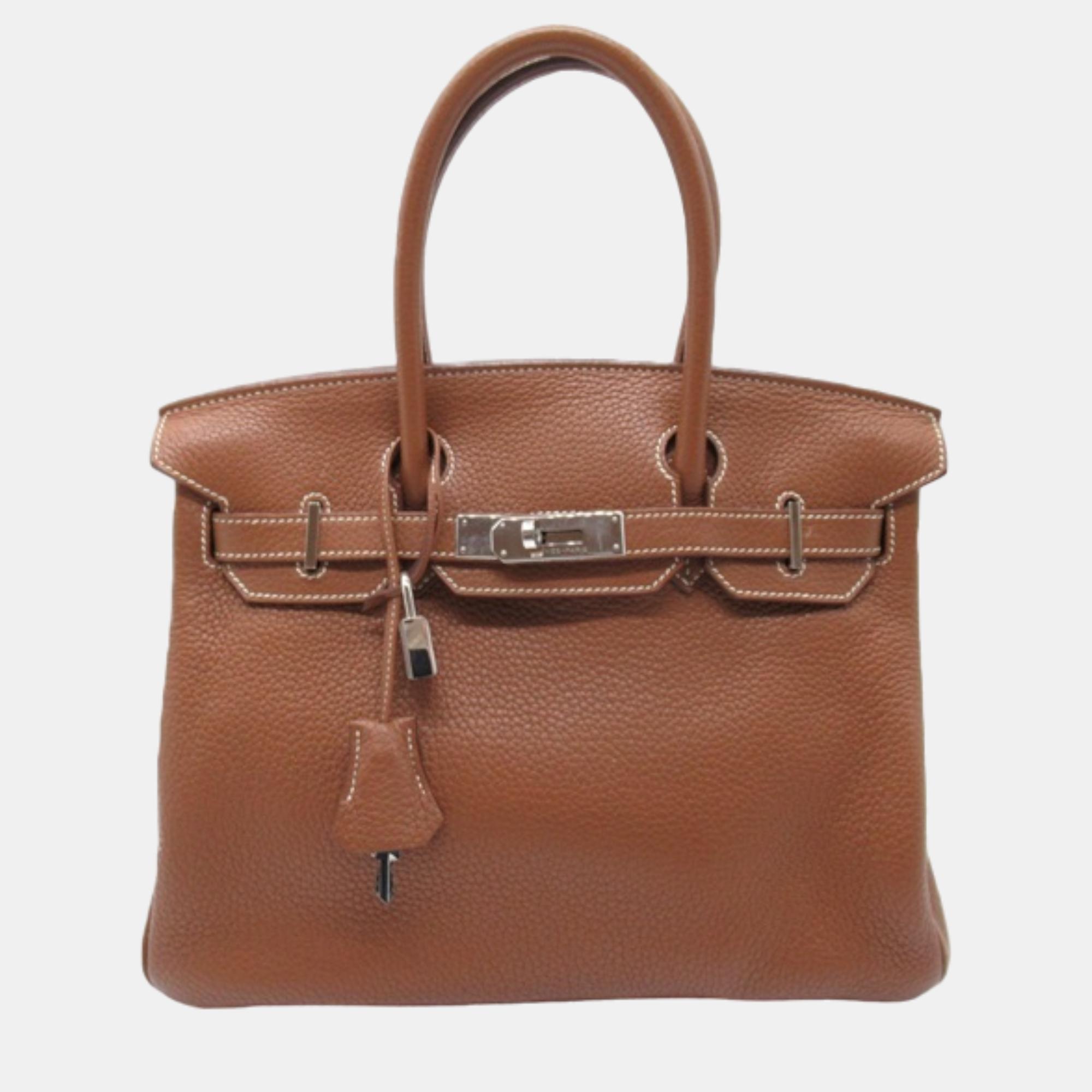 Pre-owned Hermes Brown Leather Clemence Birkin 30 Handbag