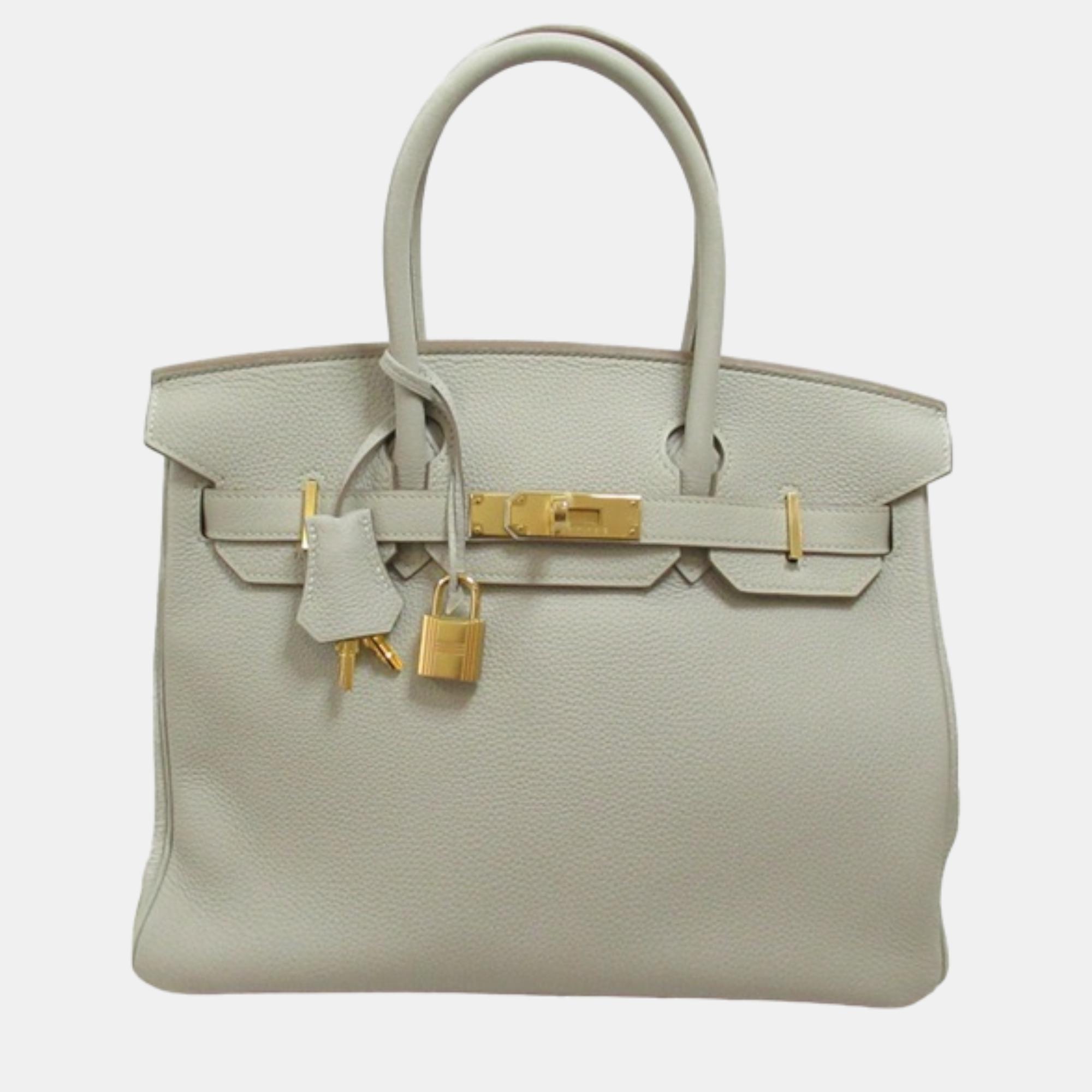 Pre-owned Hermes White Leather Togo Birkin 30 Handbag