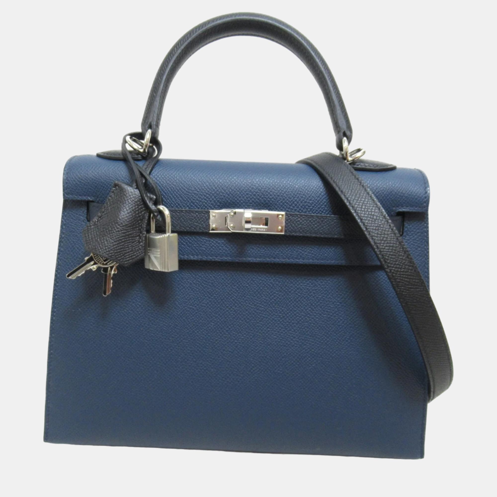 

Hermes Black Blue de presse Epsom leather Kelly 25 Handbag