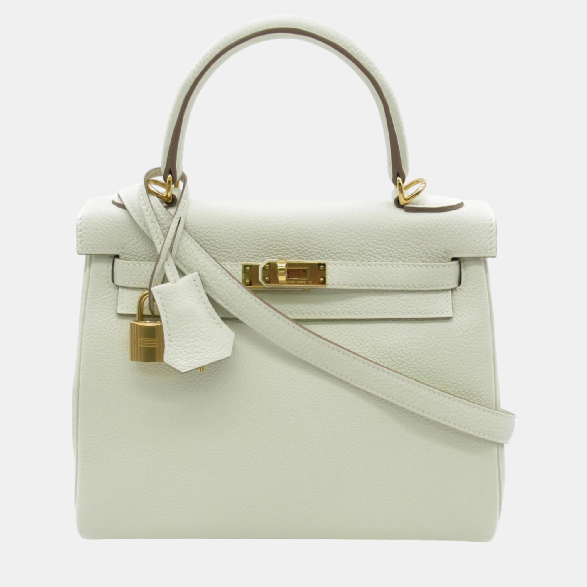 

Hemes White Togo Leather Kelly 25 Tote Bag