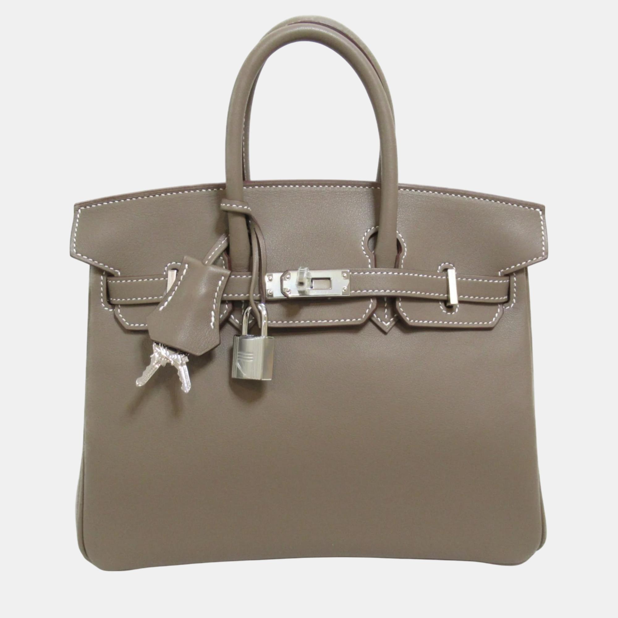 

Hermes Brown Etoupe Grey Vaux Swift leather Birkin Handbag