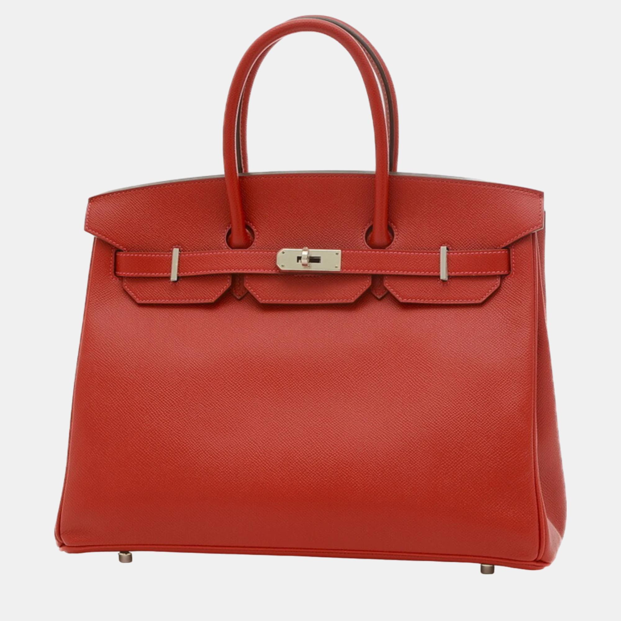 Pre-owned Hermes Rouge Kazak Epson Birkin 35 R Engraved Handbag In Red