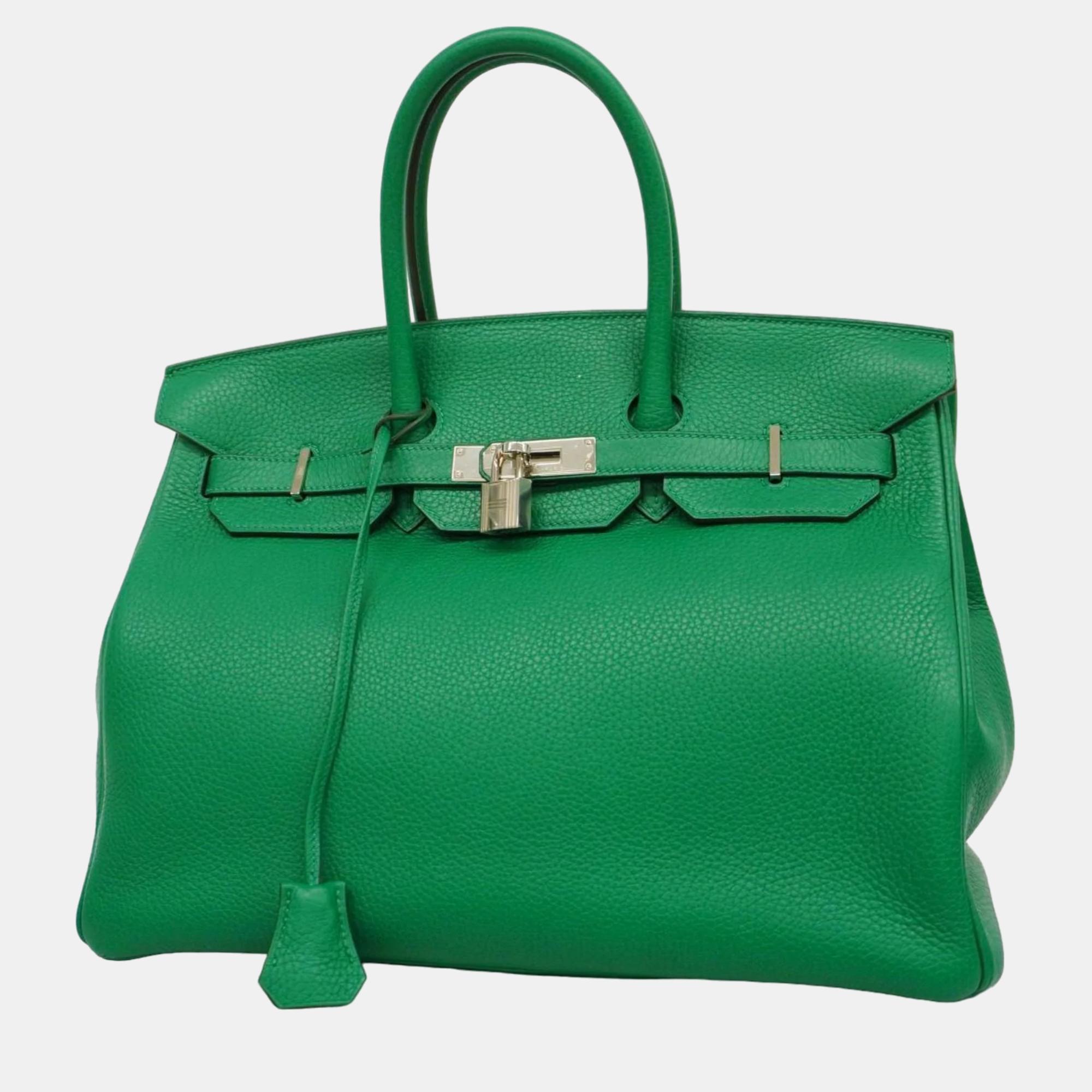 

Hermes Vert Vertigo Fonce Taurillon Clemence Birkin Verso Stamp Handbag, Green