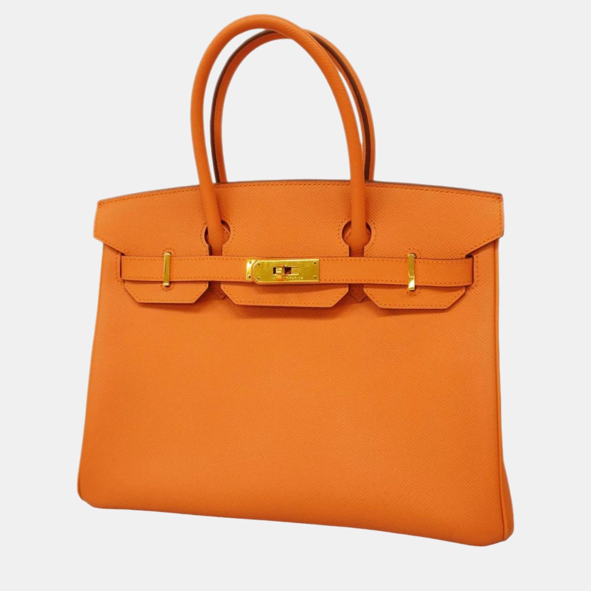 Pre-owned Hermes Mango Veau Epsom Leather Birkin Stamped Handbag In Orange