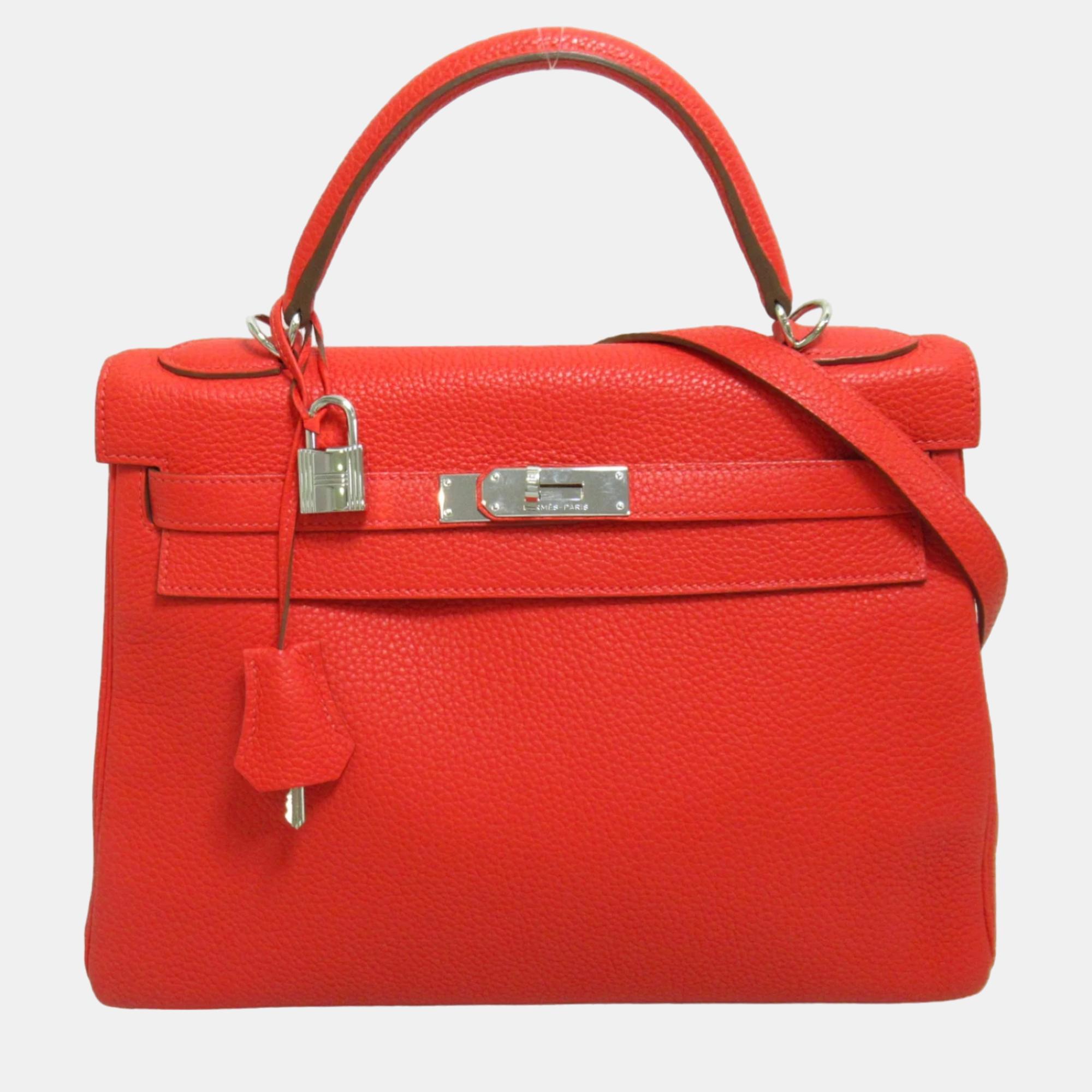 Pre-owned Hermes Red Rouge Casaque Taurillon Clemence Leather Kelly Handbag
