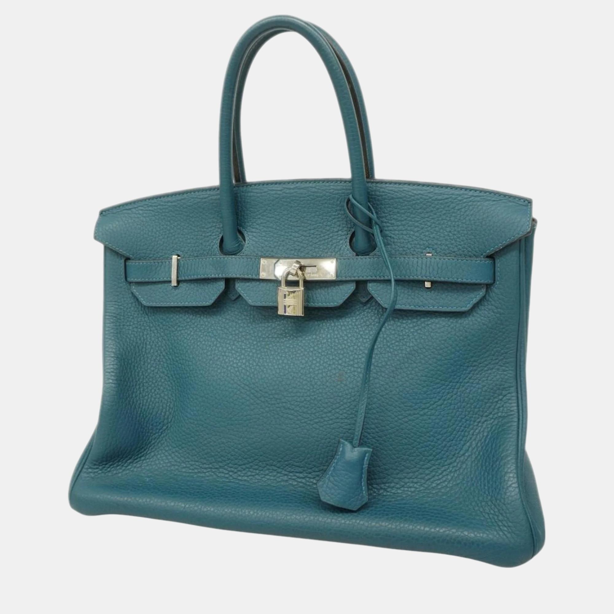 

Hermes Colvert Taurillon Clemence Birkin Engraved Handbag, Blue