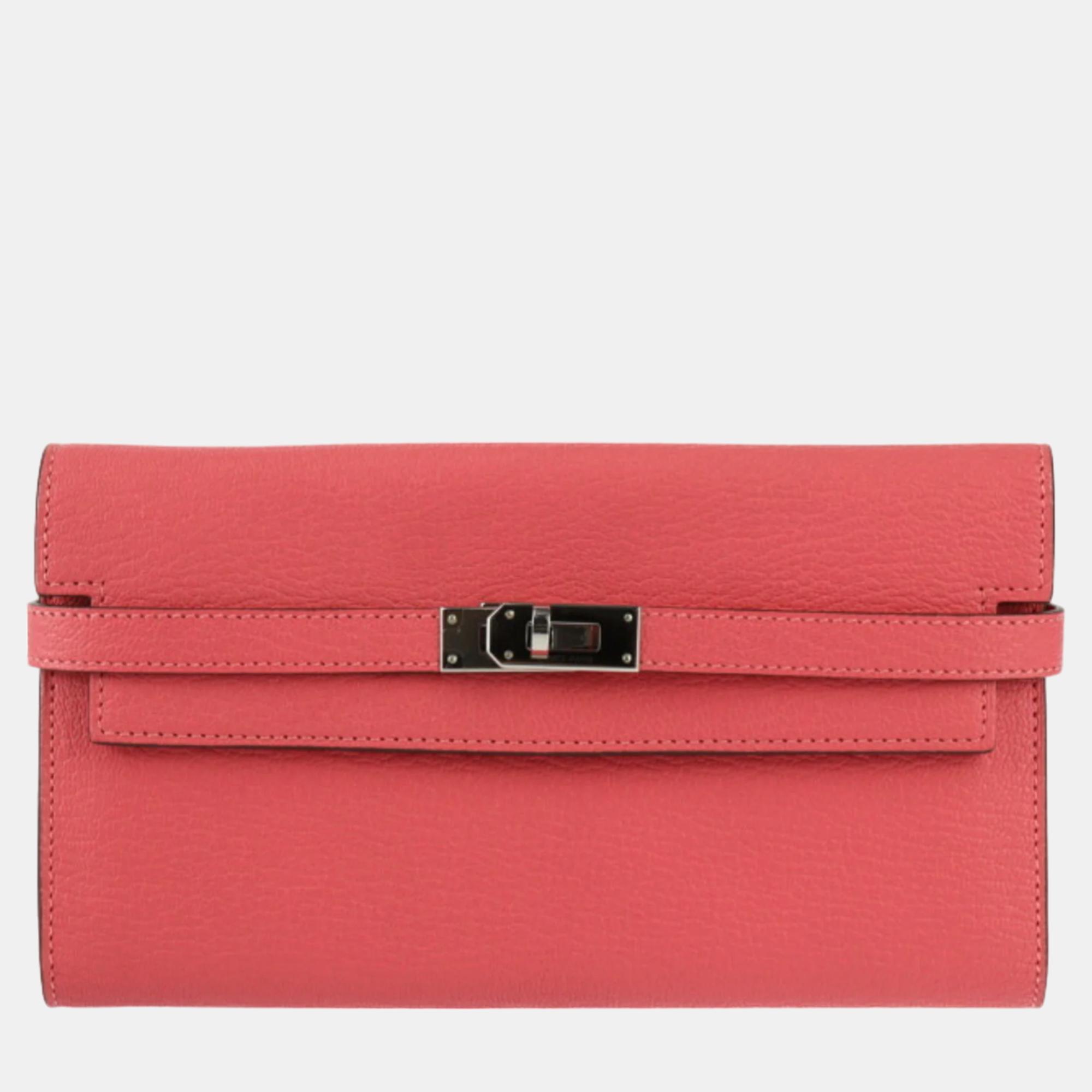 

Hermes Rose Azalea Chevre Kelly Long Wallet, Red