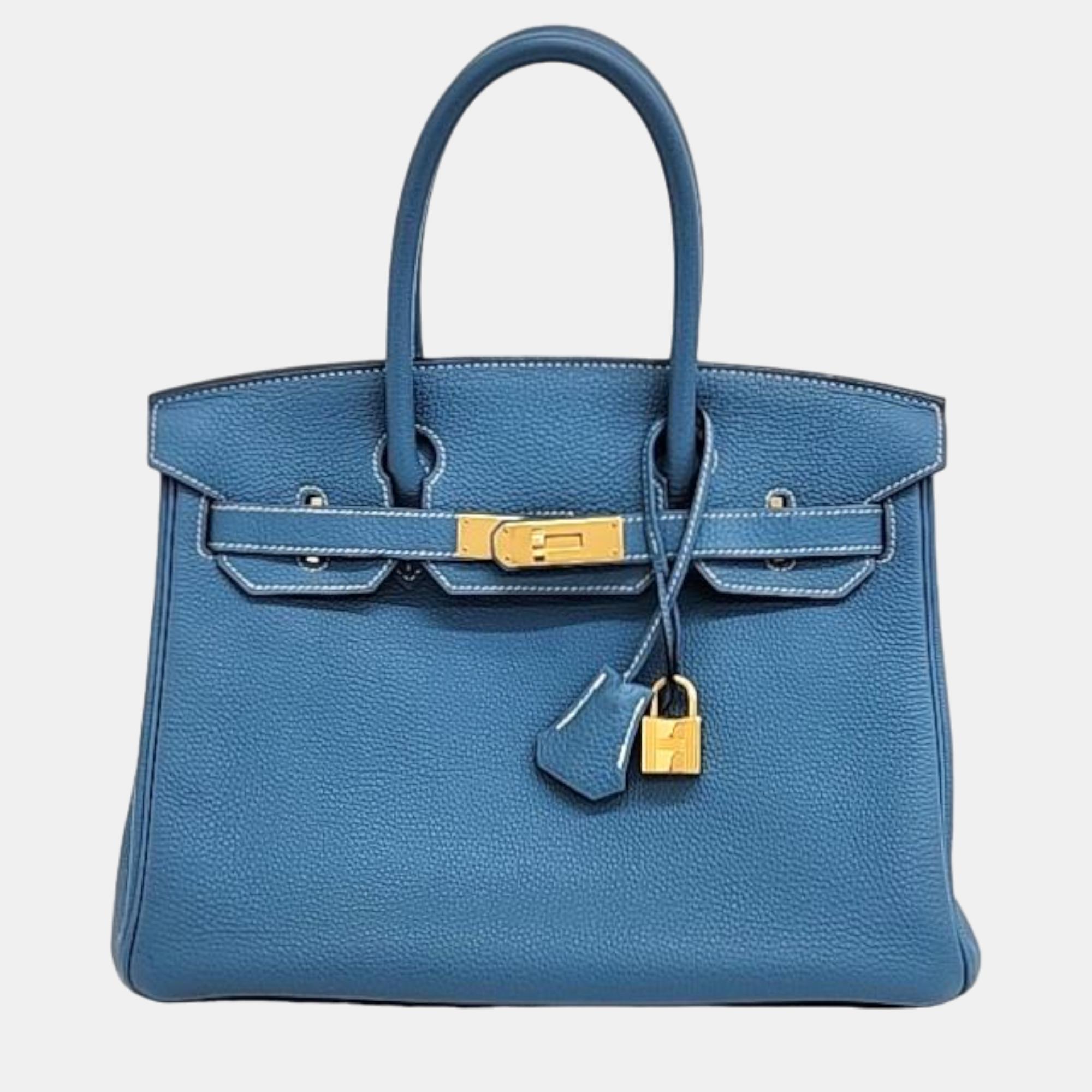 

Hermes Blue Leather Birkin Bag