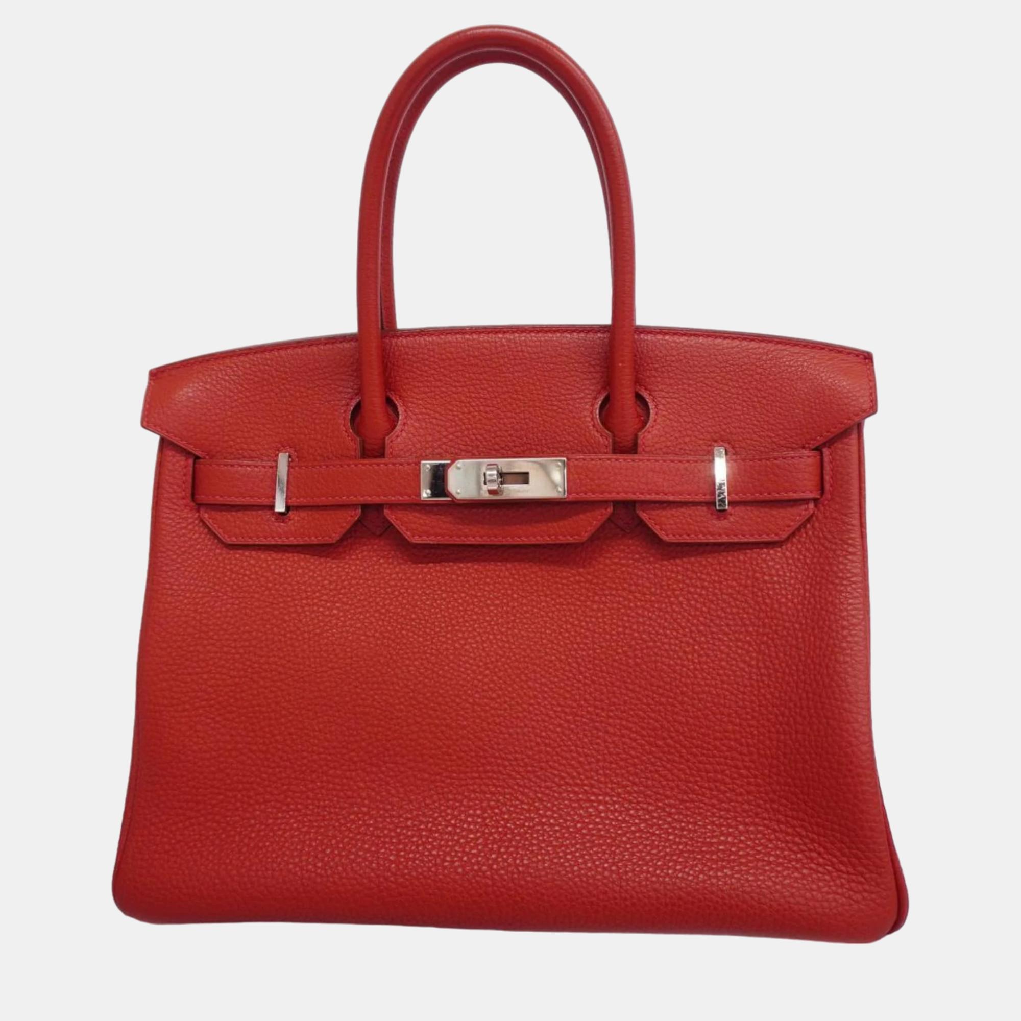 

Hermes Rouge Casaque Togo Leather Birkin 30 Tote Bag, Red