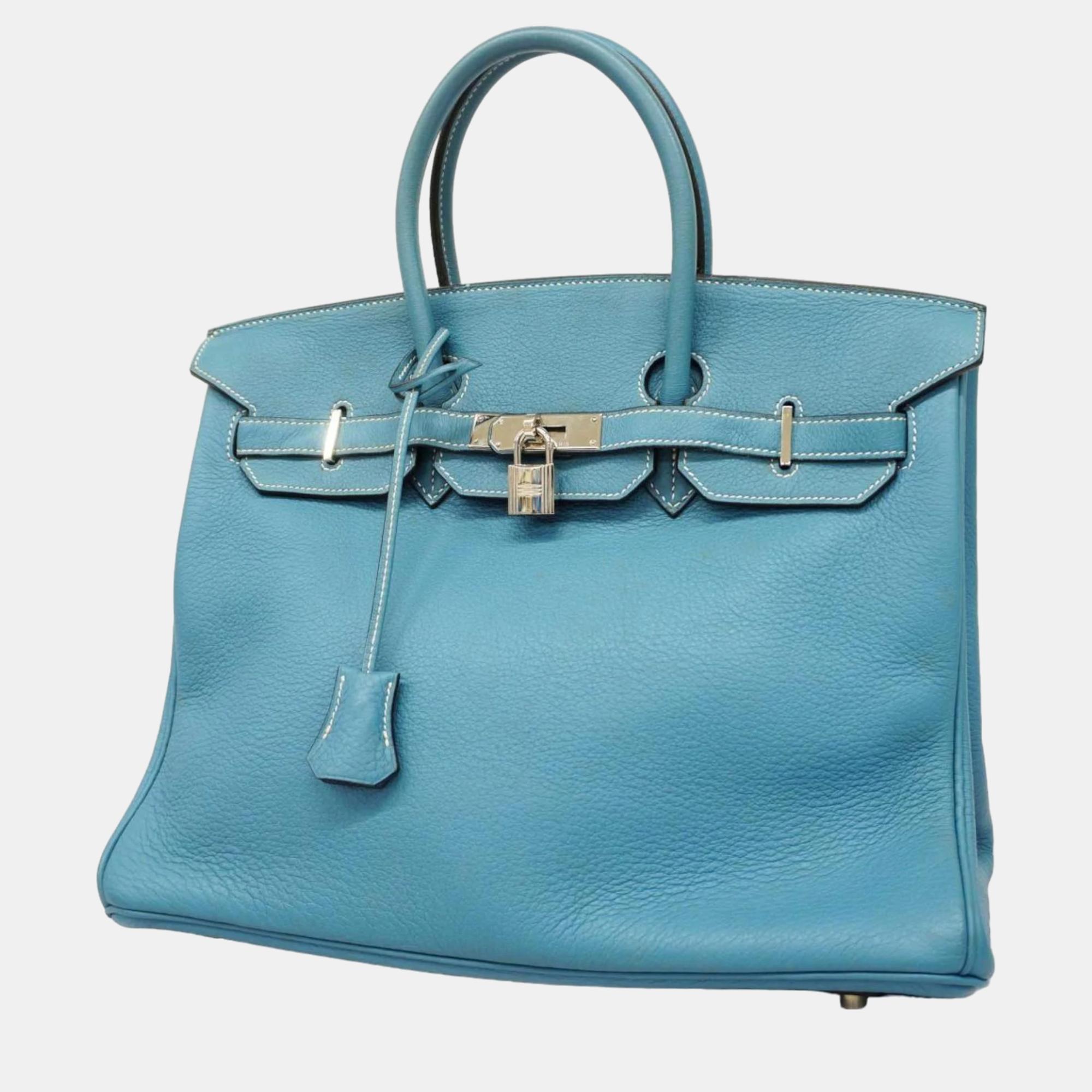 Pre-owned Hermes Blue Jean Taurillon Clemence Birkin 35 Handbag