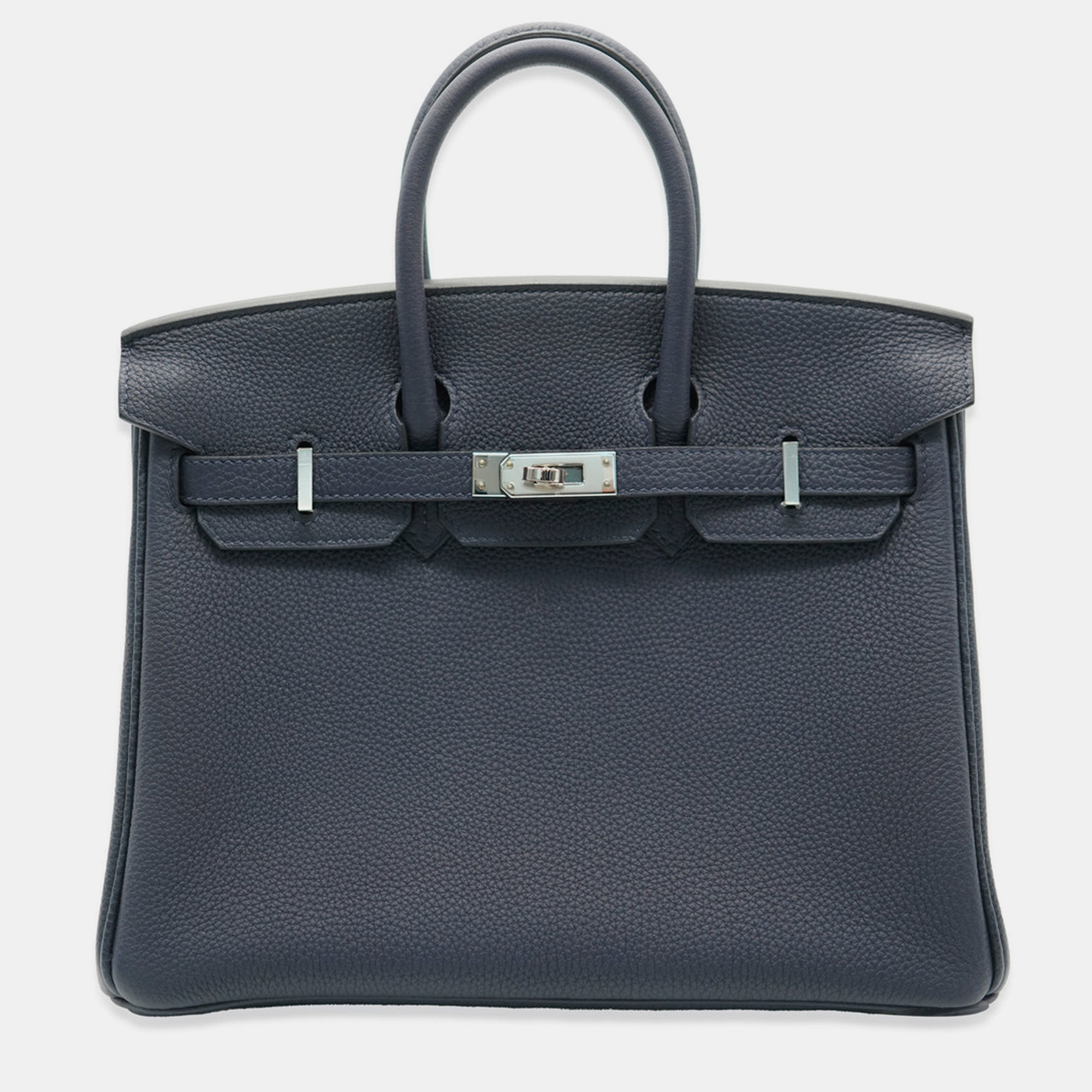 Pre-owned Hermes Bleu Nuit Togo Birkin 25 Phw Handbag In Navy Blue