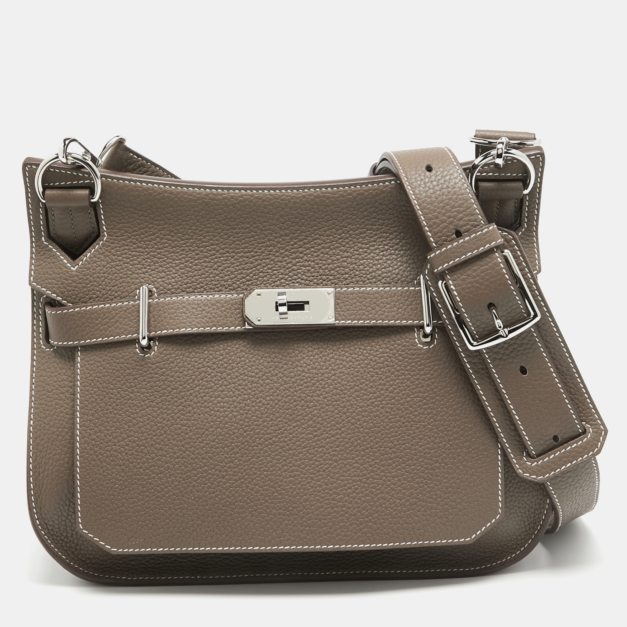 Pre-owned Hermes Hermès Etoupe Taurillon Clemence Leather Palladium Hardware Jypsiere 31 Bag In Grey