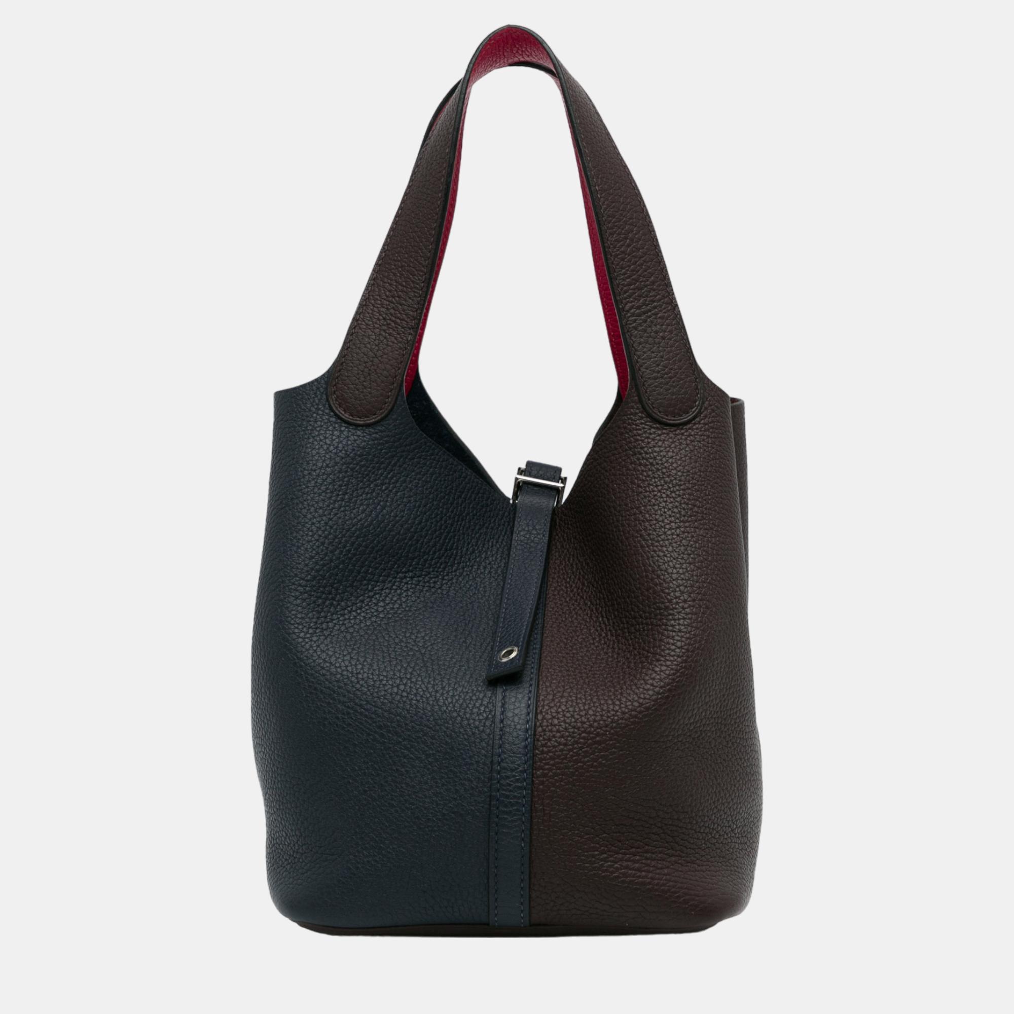 

Hermes Navy Blue Clemence Casaque Picotin Lock 22