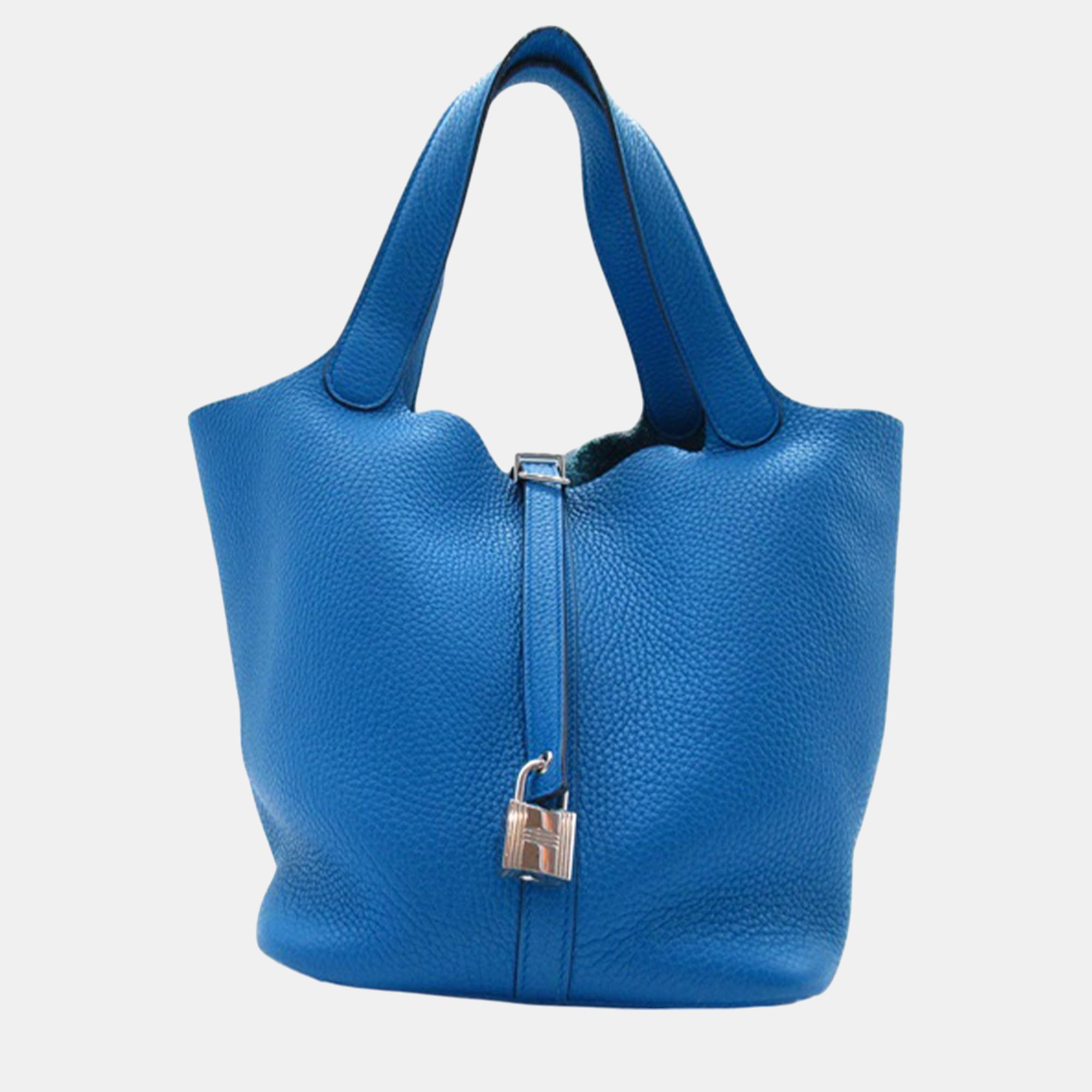 Pre-owned Hermes Blue Clemence Picotin 22