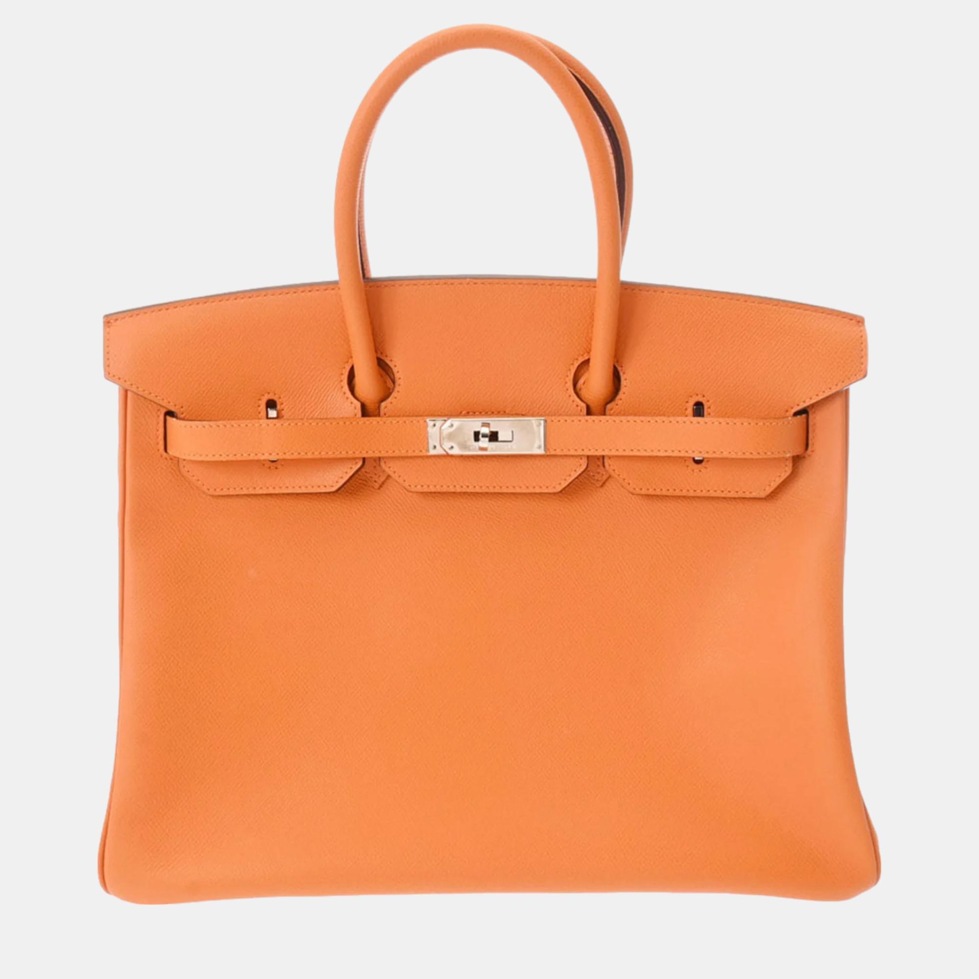 Pre-owned Hermes Orange Epsom Leather Palladium Hardware J Stamp Birkin 35 Handbag