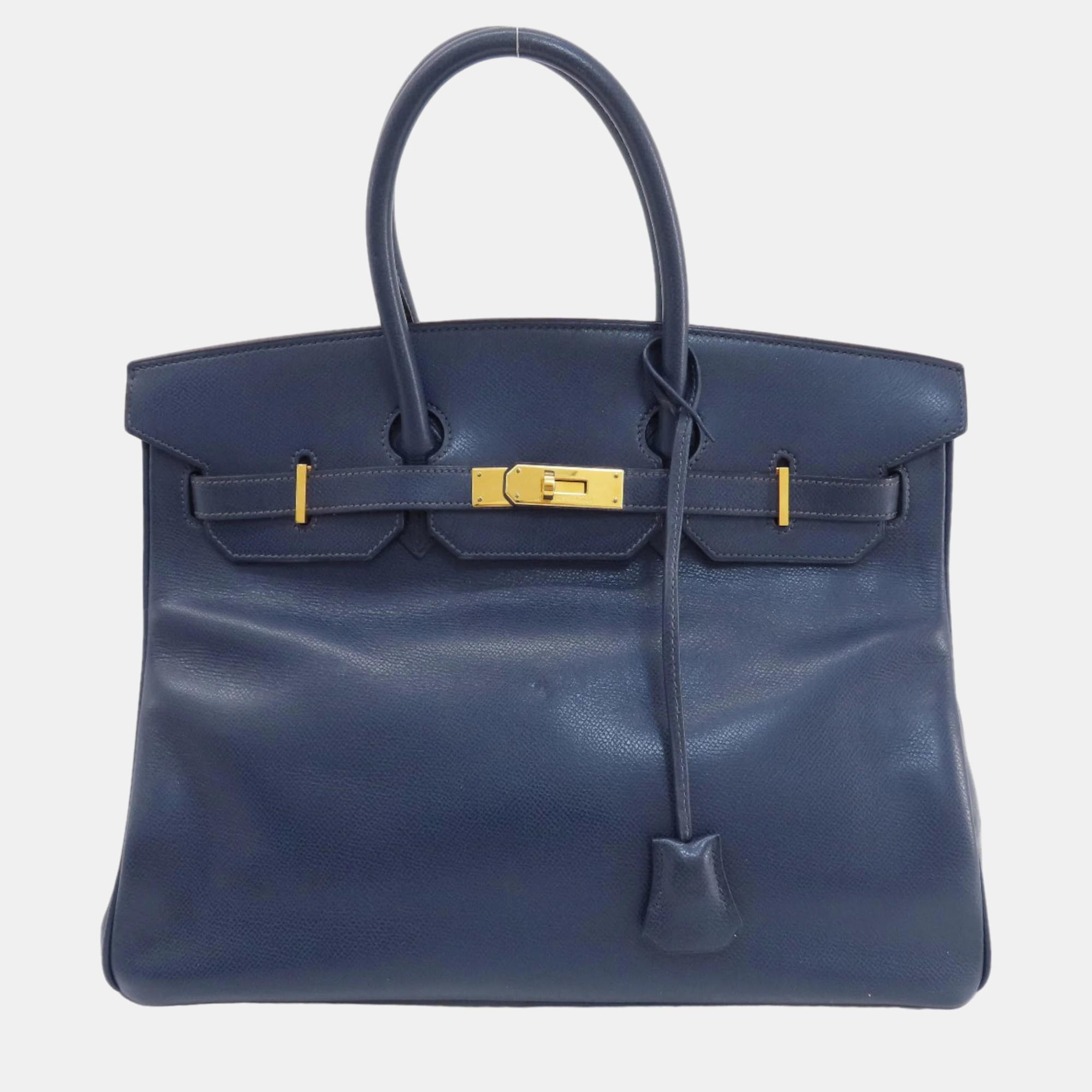 

Hermes Indigo Blue Cushvel Birkin 35 Handbag