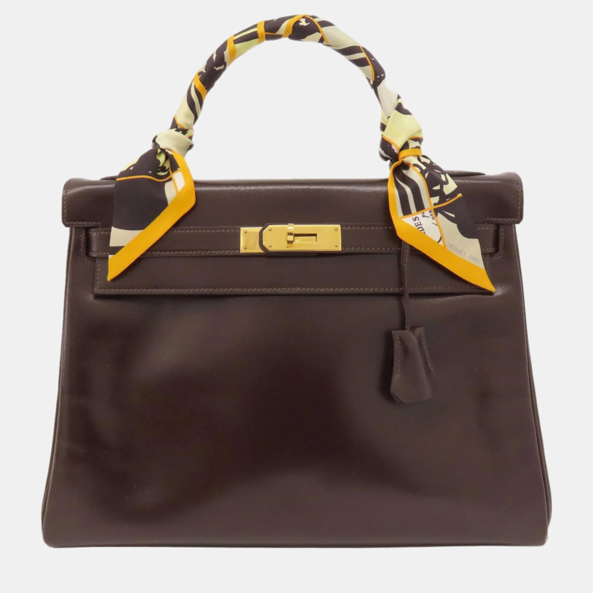 

Hermes Dark Brown Box Calf Kelly 32 Handbag