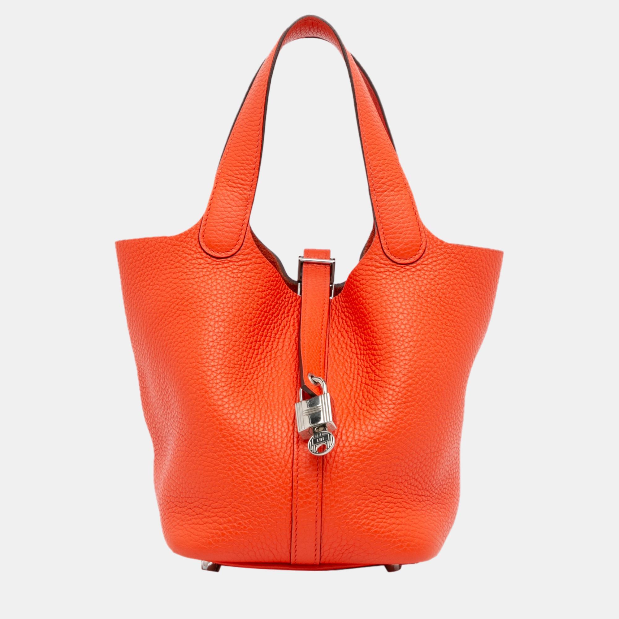 

Hermes Orange Taurillon Clemence Picotin Lock 18