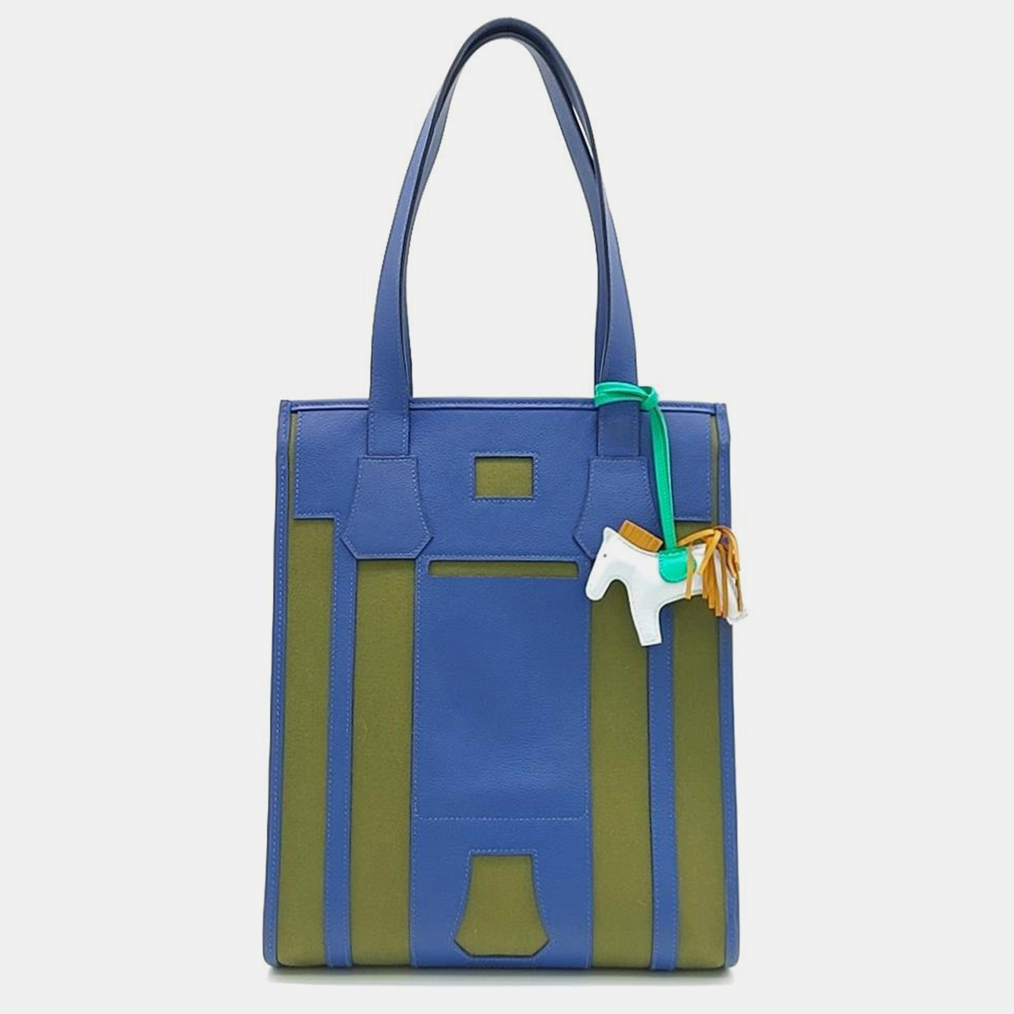 Pre-owned Hermes Blue Petit Ash Tote Bag & Rodeo Bag Charm