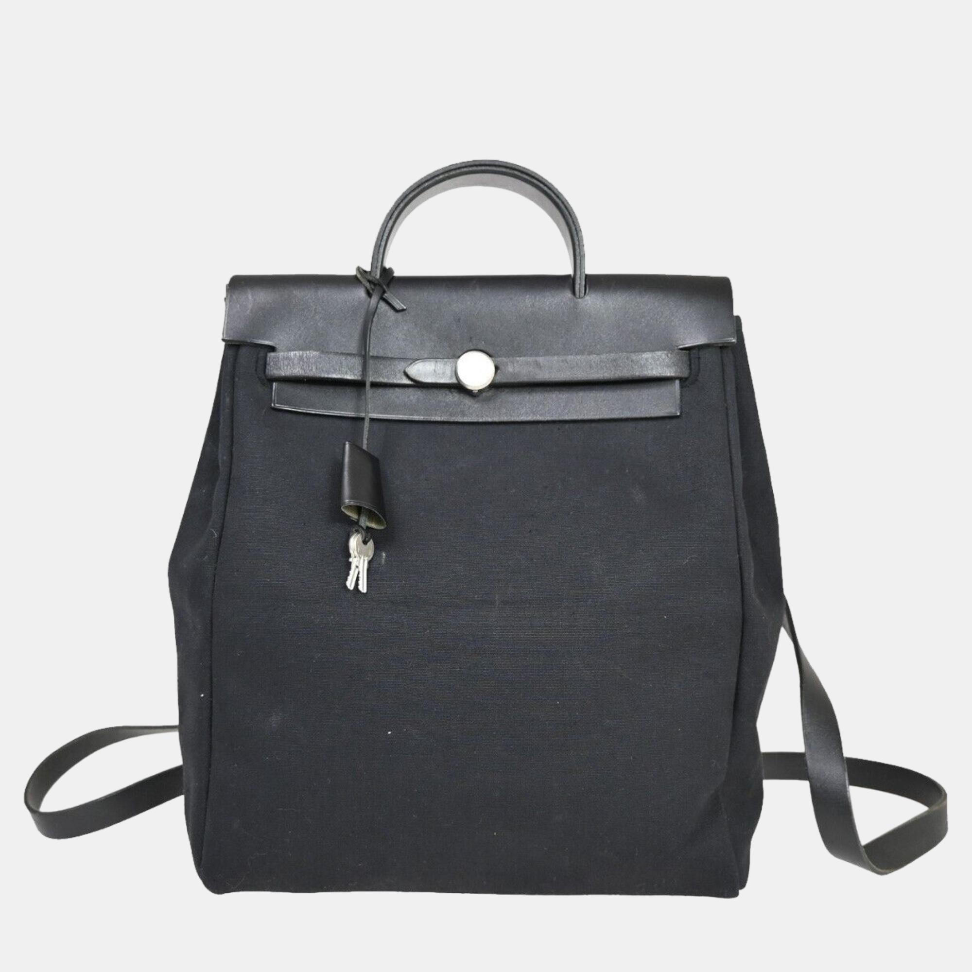 

Hermes Black Canvas Herbag backpack bag