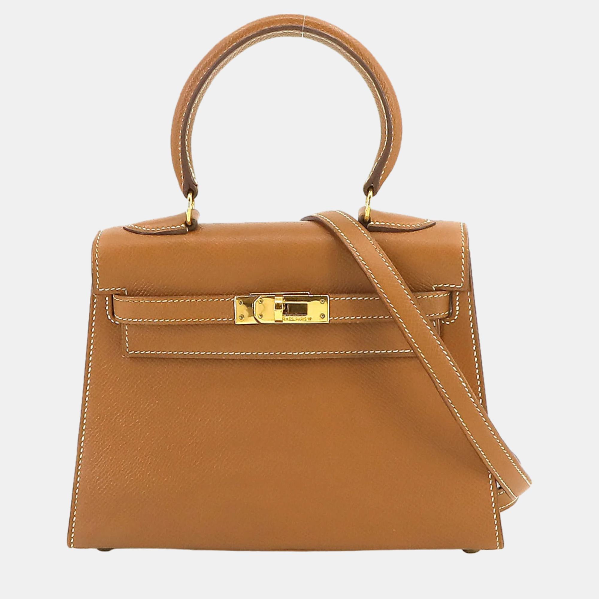 

Hermes Cushvel Epsom Gold hardware W stamped Mini Kelly handbag